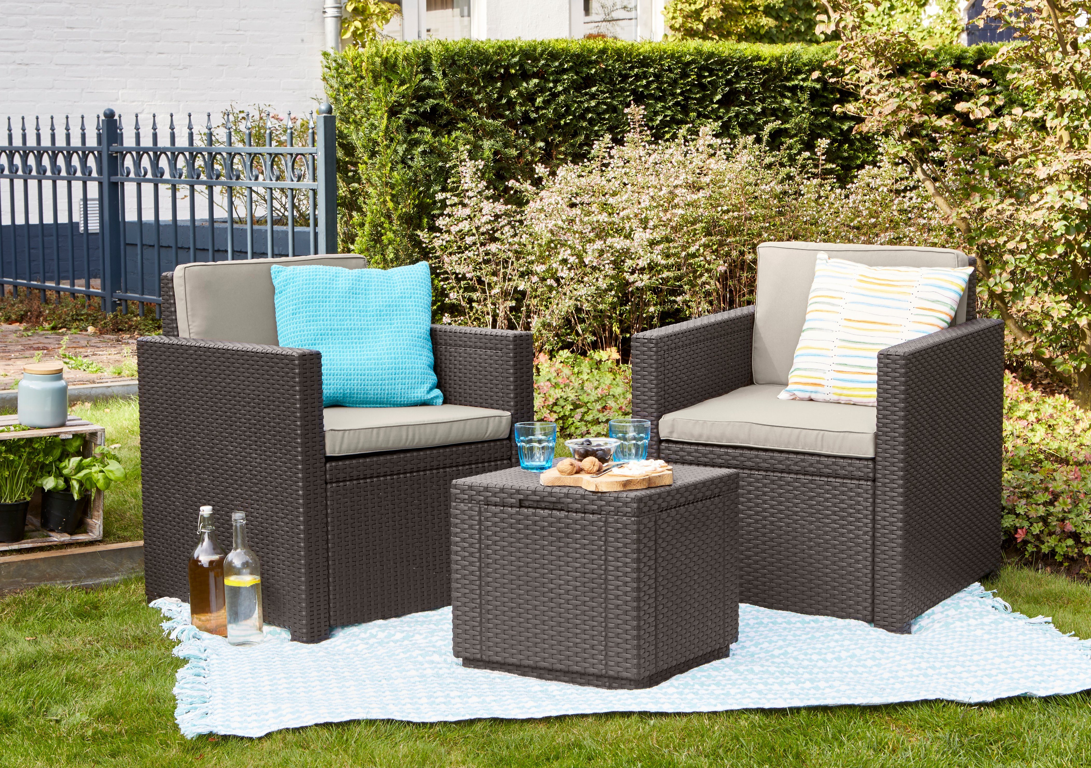 Allibert Balkonset Allibert Monaco Balkon Set (2x Sessel + 1x Ice Cube)  Kühlbox | Gartenmöbelsets