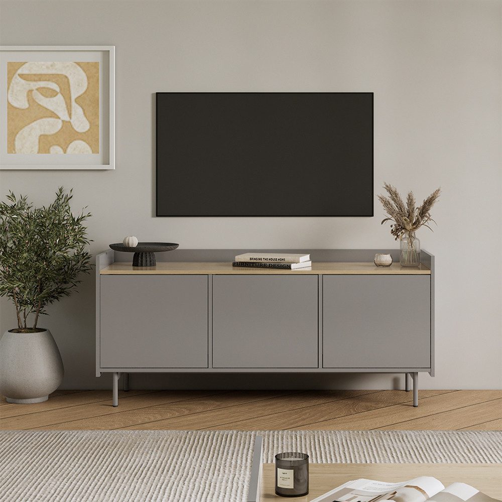 Vicco Lowboard Velina, Grau/Eiche, 140 x 63 cm mit 3 Türen (1 St)