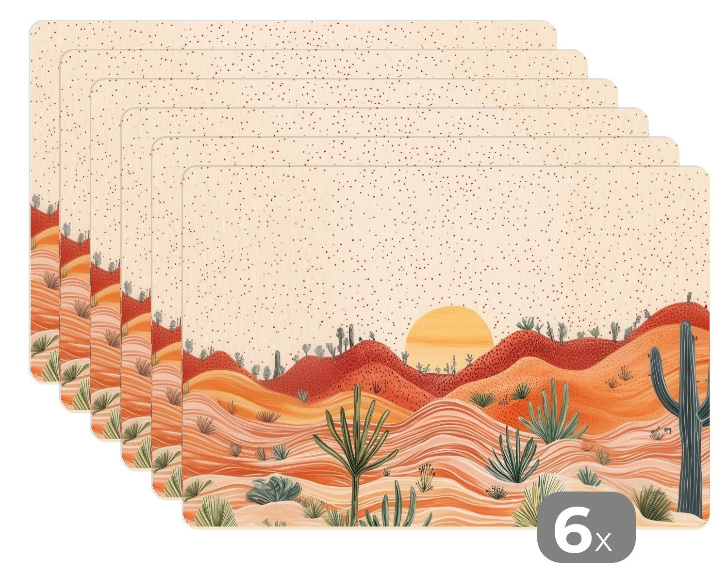 MuchoWow Platzset Landschaft - Hügel - Sonnenuntergang, (6-St), Platzsets, Tischset, Abwaschbar, Tischsets, Platzdeckchen