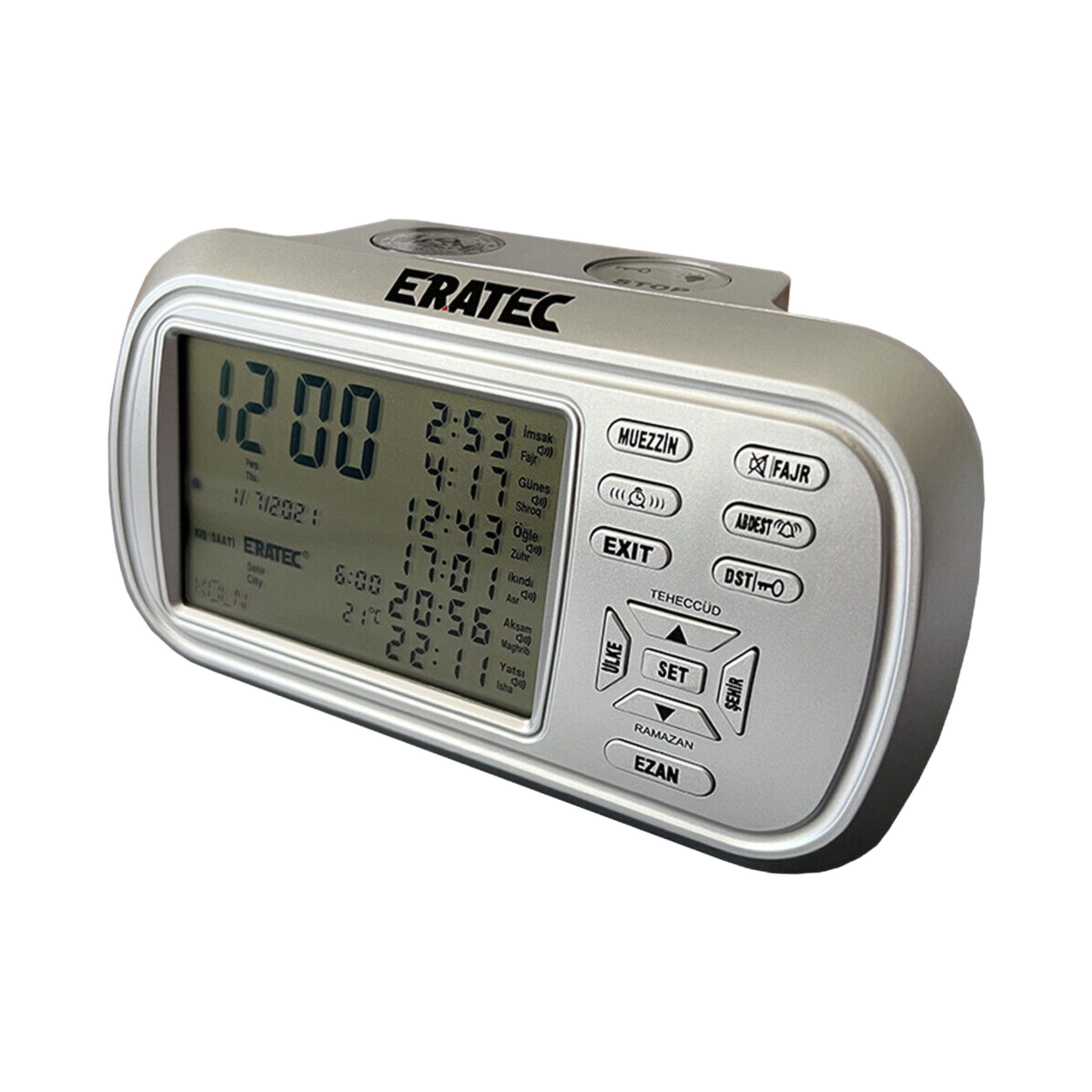 Eratec Tischuhr Automatische Gebetsuhr – Weltweite Gebetszeiten & Azanruf Weiß