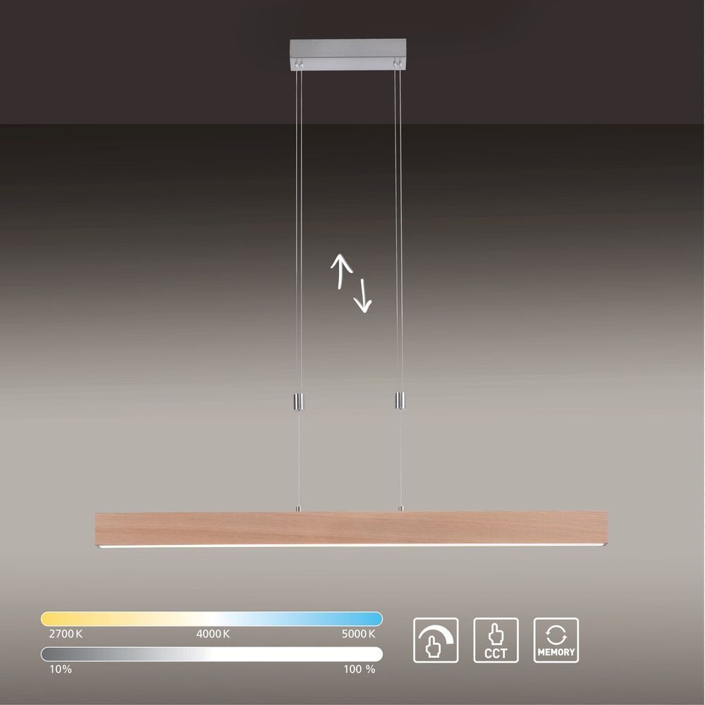 JUST LIGHT LED Pendelleuchte LED Pendelleuchte AMANDA Holz, Memoryfunktion, höhenverstellbar, 1 x LED-Board/ 30,00 Watt, stufenlos dimmbar Touchdimmer, CCT Farb – Bild 2 von 5