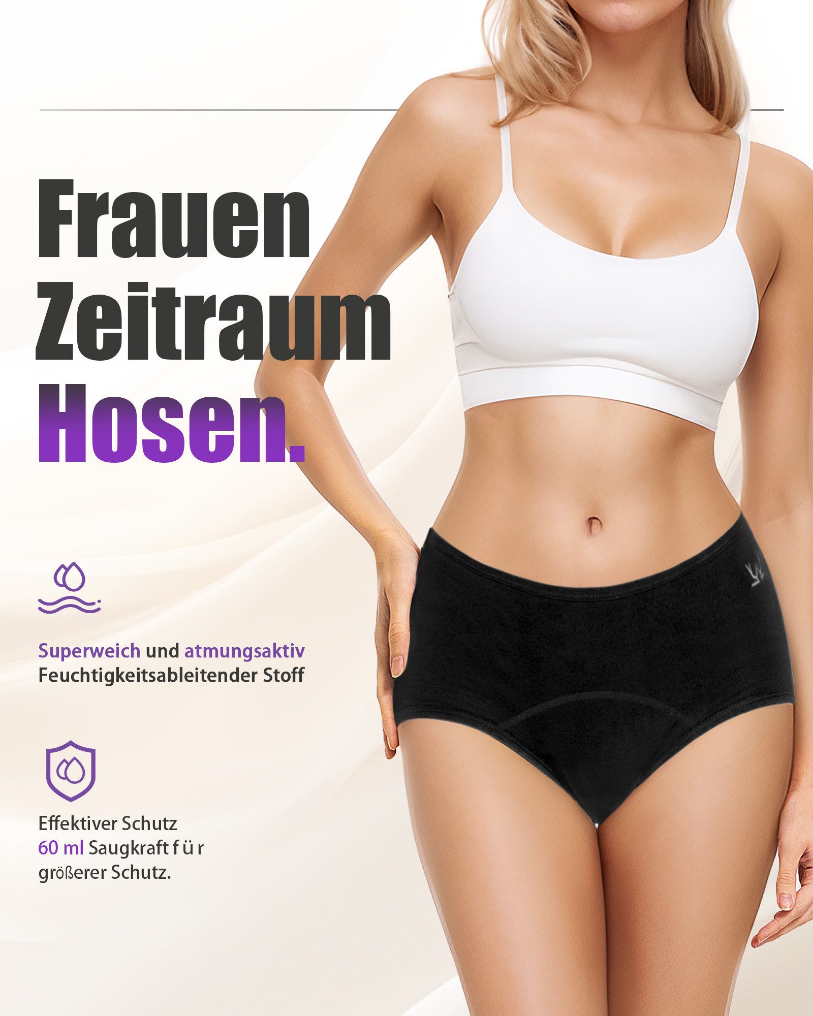 TANSTC Periodenslip Periodenunterwäsche Damen, Menstruationsunterwäsche (Packung, 3er-Pack) auslaufsicher, für starke Tage geeignet, mehrlagiger Schutz, waschbar