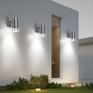 etc-shop Außen-Wandleuchte, Leuchtmittel inklusive, Warmweiß, 3er Set LED Außen Wand Leuchten Edelstahl Spots Garten Lampen Down