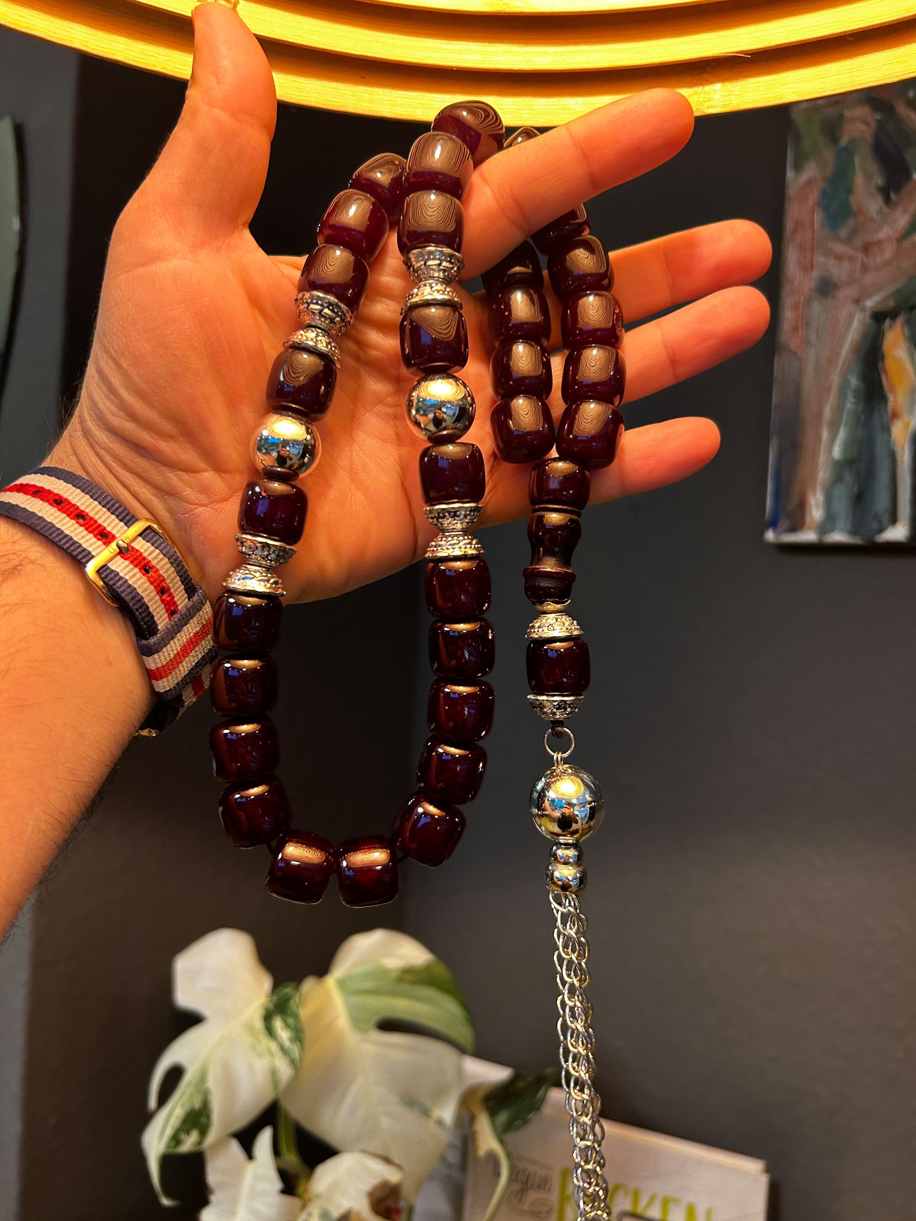 Rosary Tasbeeh Tesbih Gebetskette Amber Prayerbeads TesbihBid Misbaha Faturan (33-tlg) Kettenanhänger
