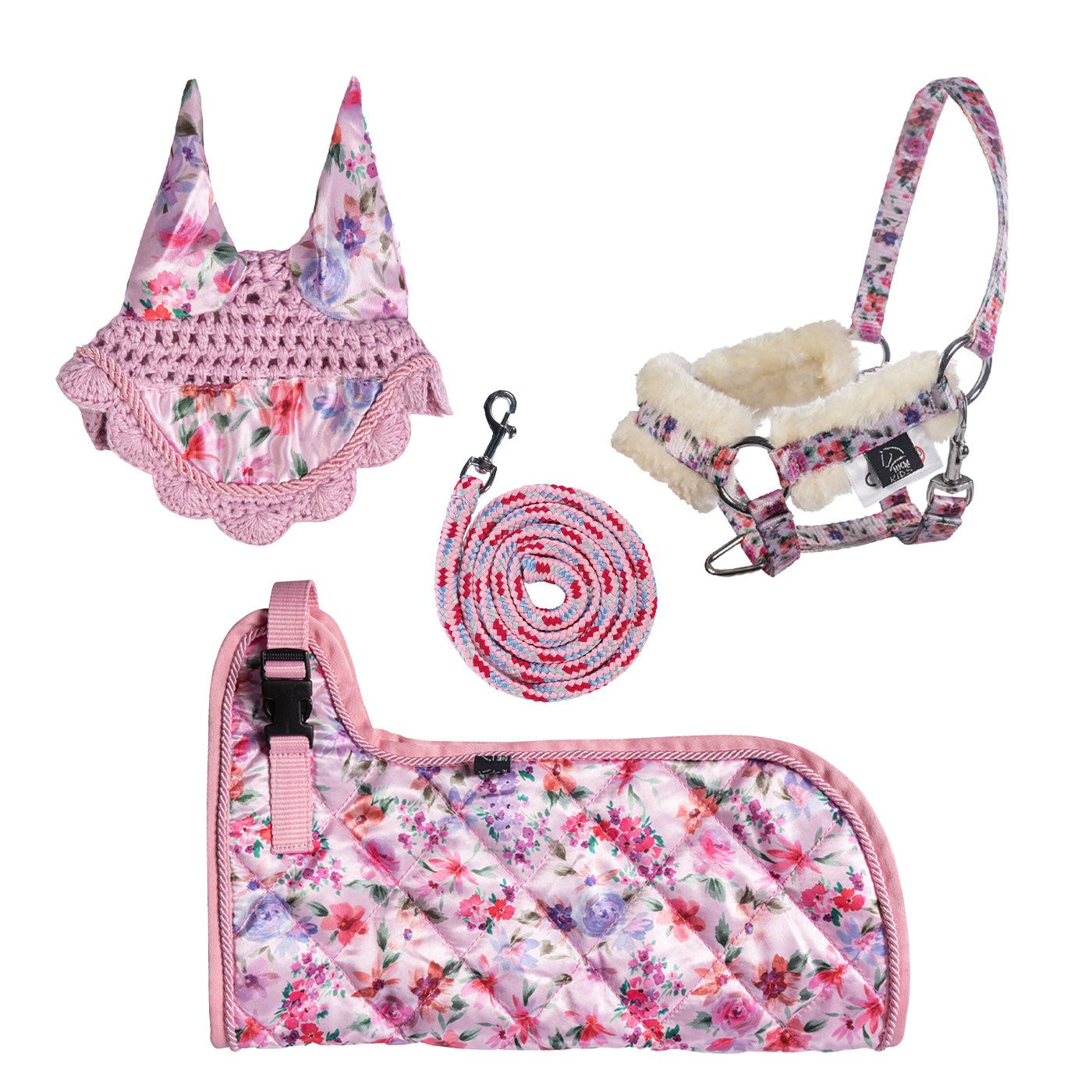 HKM Steckenpferd Hobby Horse Set - Halfter, Strick, Decke, Fliegenhaube, GRATIS Stirnriemen mit Strasssteinen