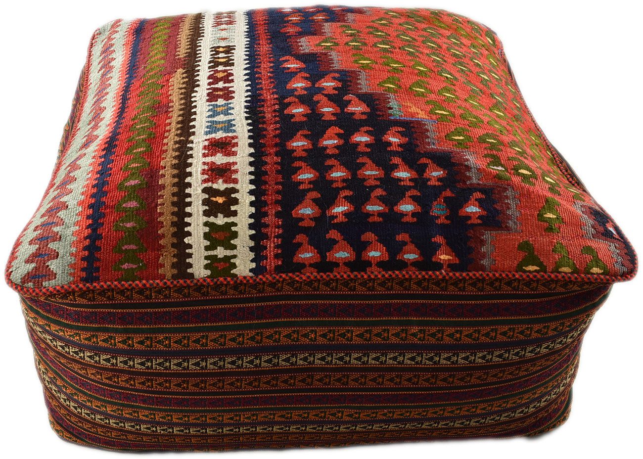 KUHFELL online & NOMAD Pouf ORIENT KELIM POUF SITZKISSEN BODENKISSEN FUßHOCKER 70 x 70 x 30 cm
