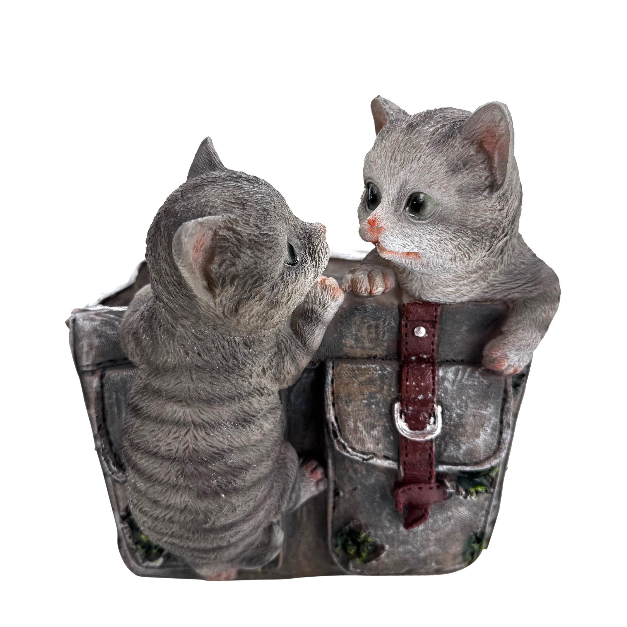 Online-Fuchs Gartenfigur für außen - niedliche Katzen mit Blumentopf - Deko Figuren wetterfest, (Pflanzschale, Pflanzgefäß), 21,5 cm groß - für den Innen- und Außenbereich