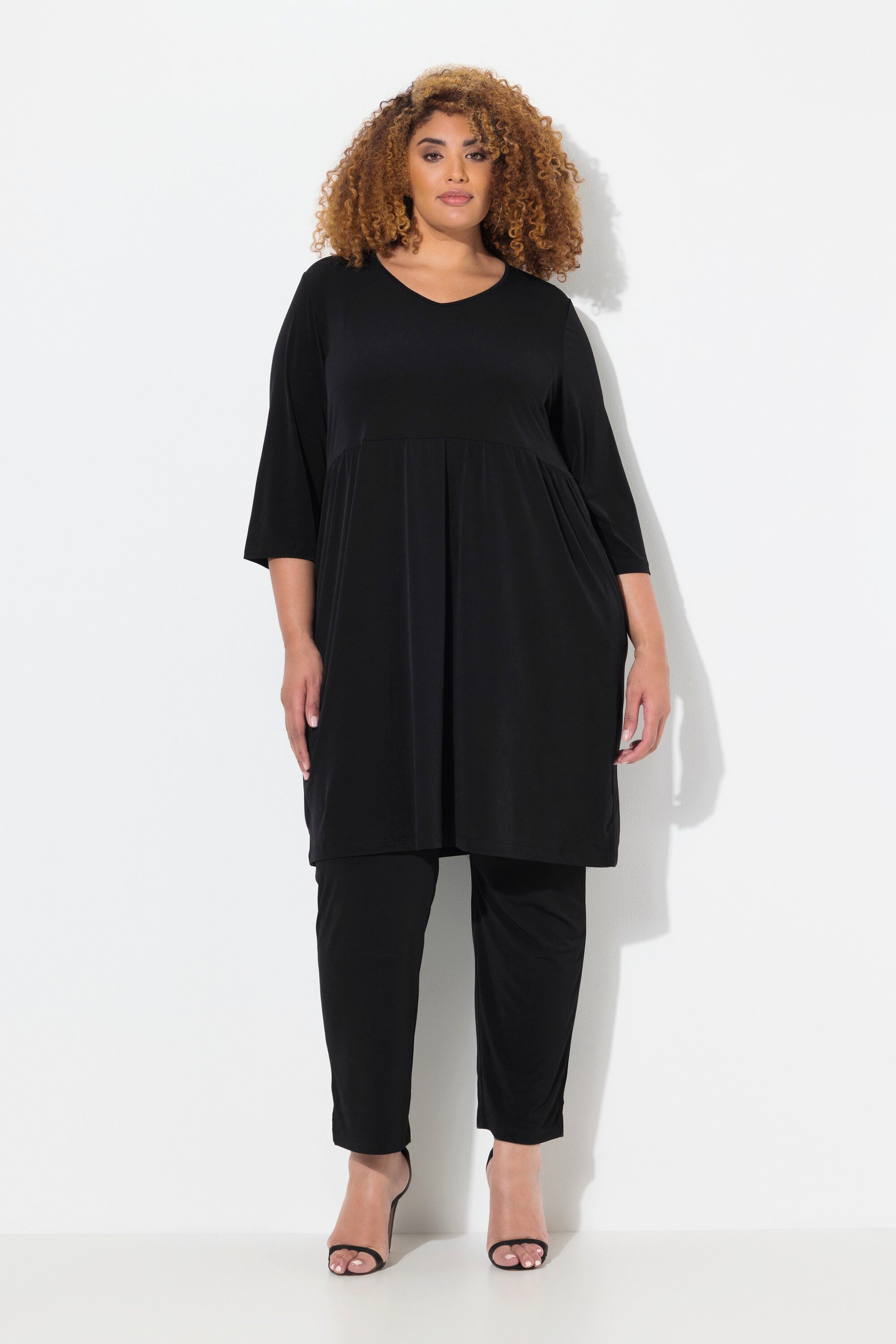 Ulla Popken Maxikleid Longshirt A-Linie Tunika-Ausschnitt 3/4-Arm