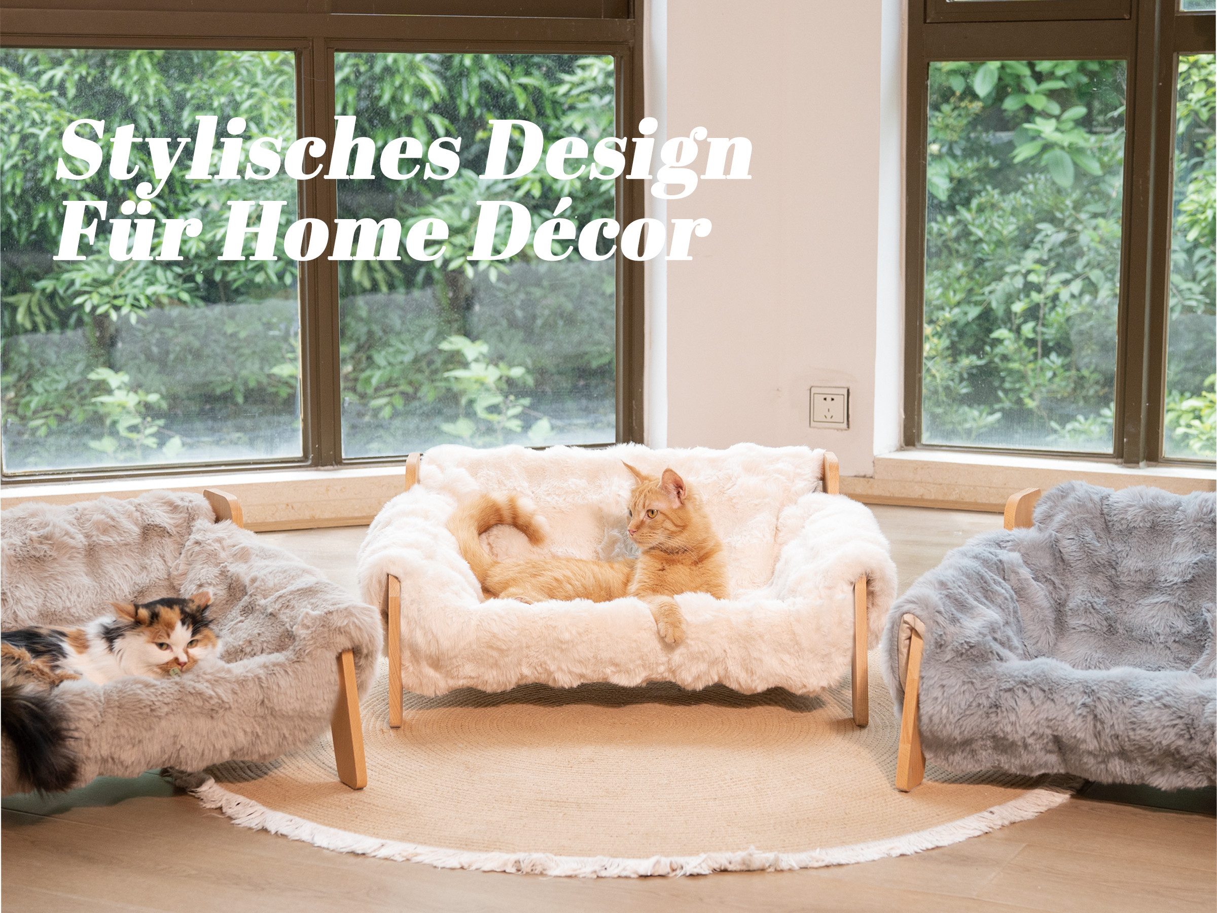 CheerPals Tierbett Erhöhtes Design aus stabilem Buchenholz für optimalen Liegekomfort, Polyesterfaser