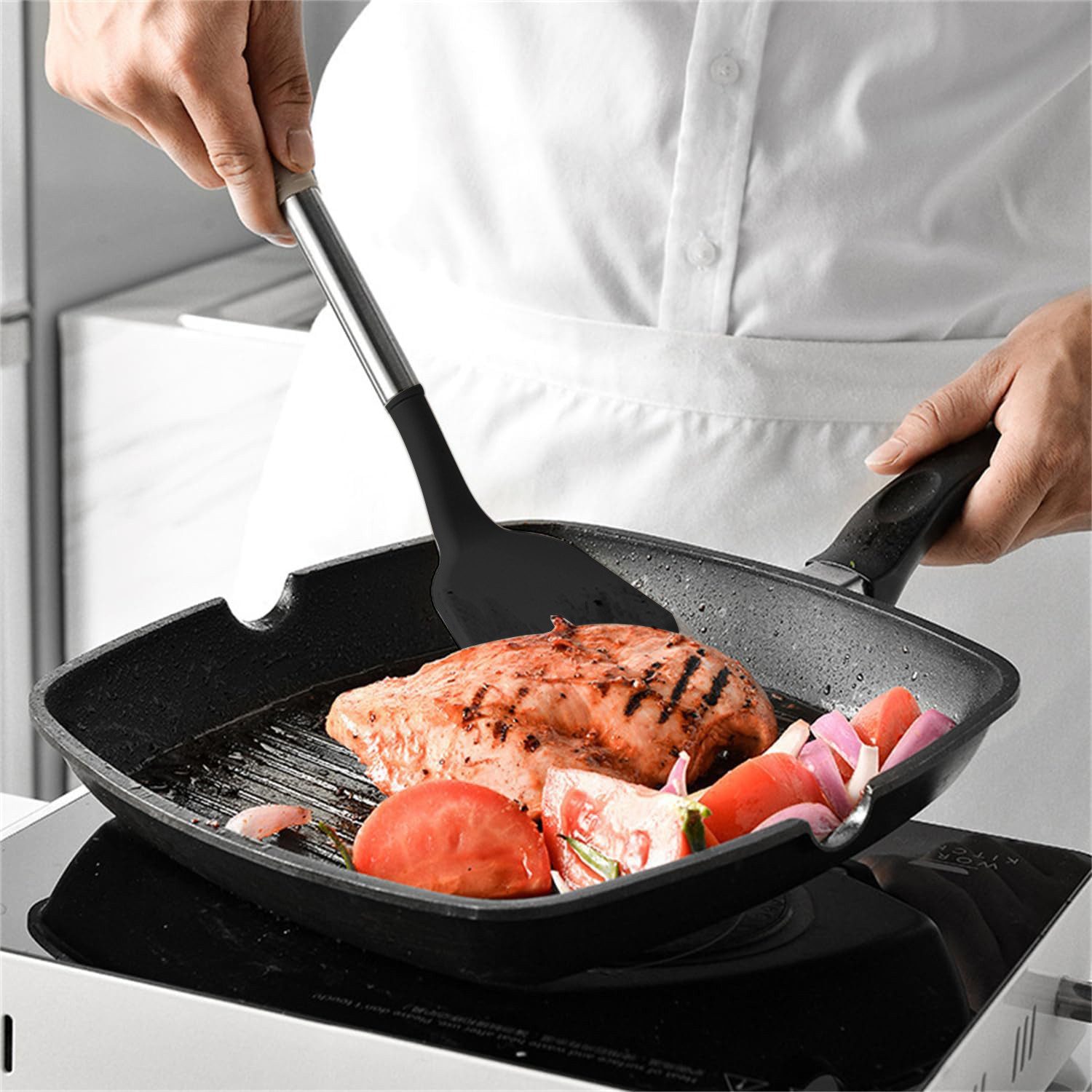 OKWISH Kochbesteck-Set 12er Küchenhelfer Set Kochgeschirr (Kochset Antihaft Hitzebeständig mit Utensilienhalter und Aufhängeloch, 12-tlg., Kochbesteck, Silikon, – Bild 3 von 5