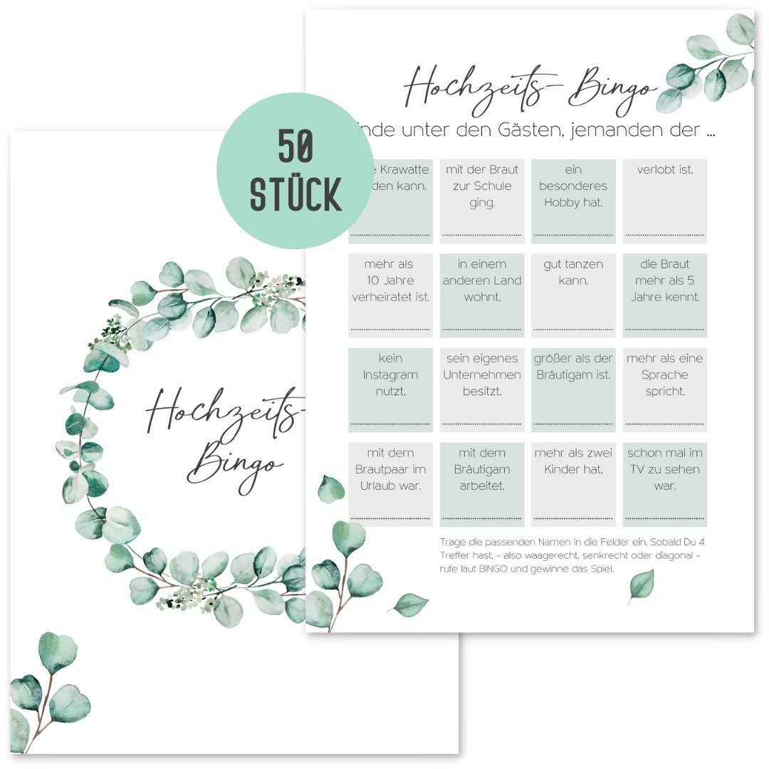 Things of Happiness Spiel Hochzeitsspiel Bingo, Hochzeitsbingo, Spiel Gäste Hochzeit, Kennenlernspiel Hochzeit, 50 Karten