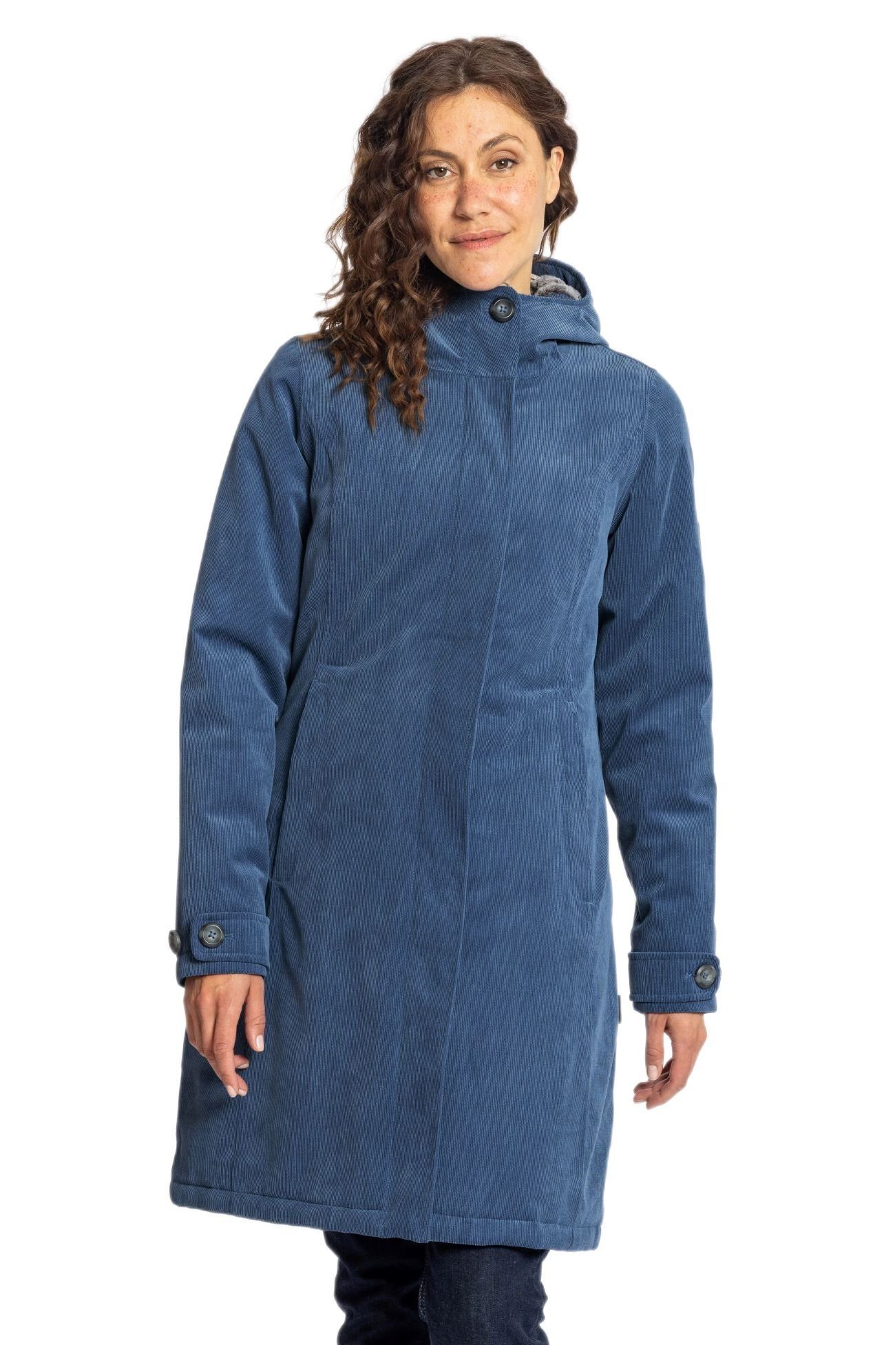 Elkline Wintermantel Glasgow Cord (winddicht, wasserdicht, warm) blau Damen
