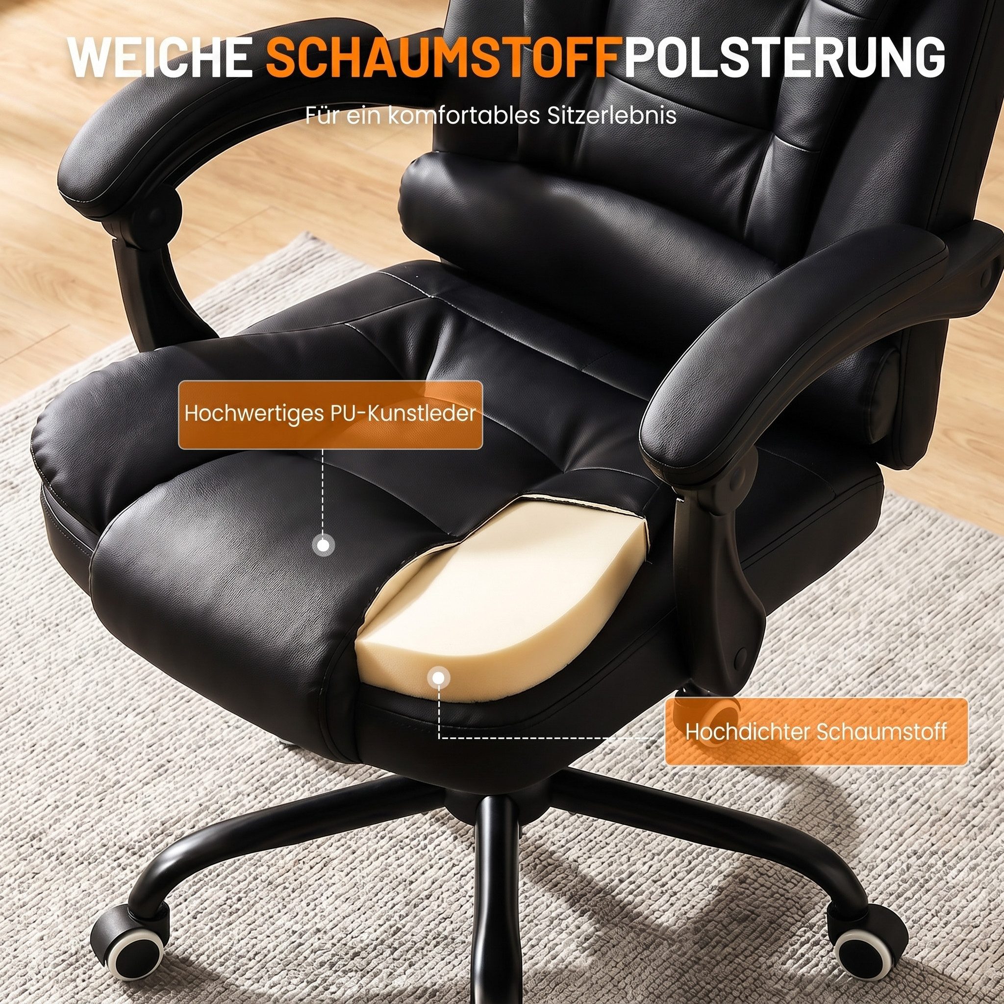oyajia Bürostuhl Ergonomischer Bürostuhl Massage Chefsessel Drehstuhl Gaming Büro Stuhl (Bürostuhl mit extra Polsterung Home Office Chair im Lederoptik-Design), – Bild 2 von 5