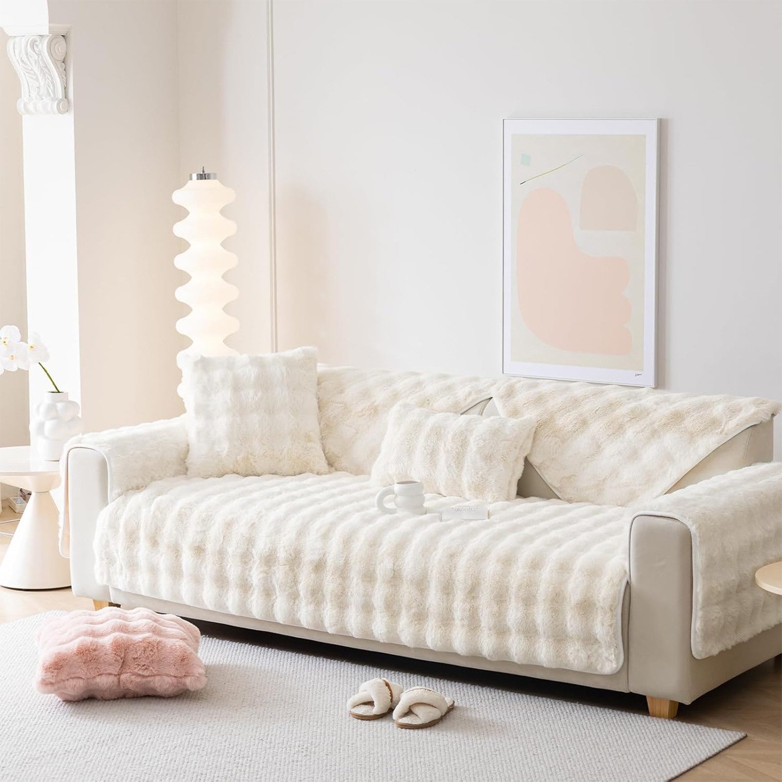 HAUSS SPOLE Sofahusse Sofakissen mit Waschbar Zierkissen Lesekissen Weiß 70*70CM, rutschfestem Latex-Design vielseitig einsetzbar als Schutz für Sofa