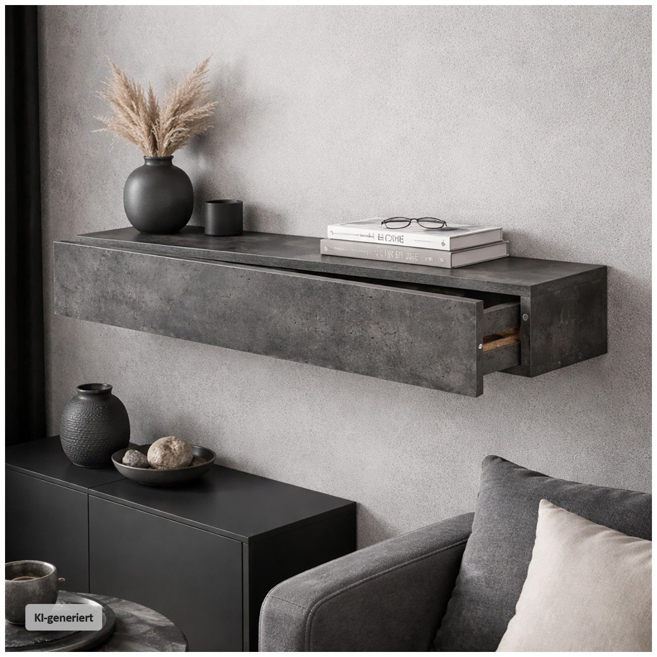 HTI-Living Wandregal mit Schublade 80 cm Betonoptik, 1 Stück 1-tlg.