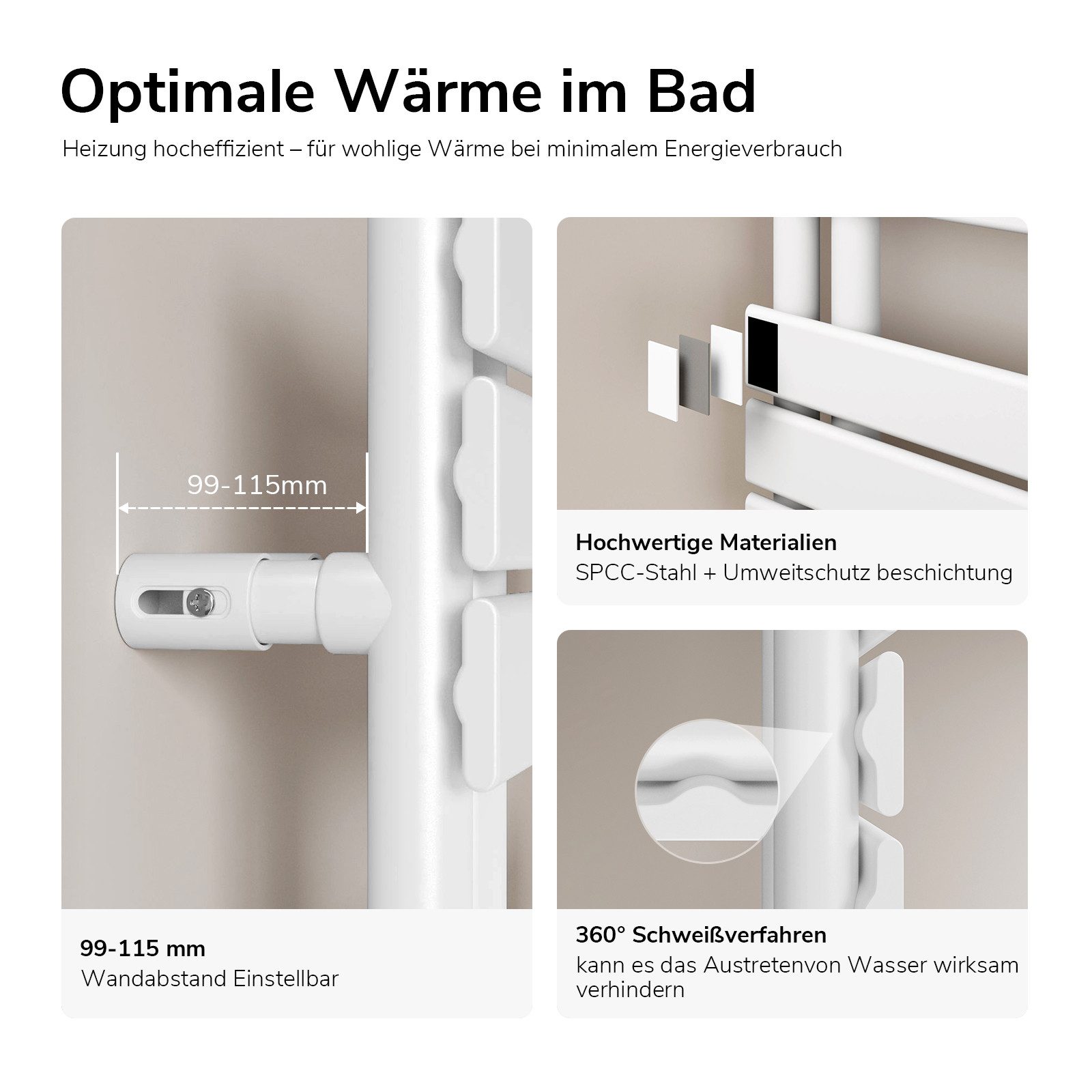 EMKE Badheizkörper Flach Paneelheizkörper Handtuchtrockner, 342W für 3qm Raum Vertikal Einlagig Seitenanschluss Weiß
