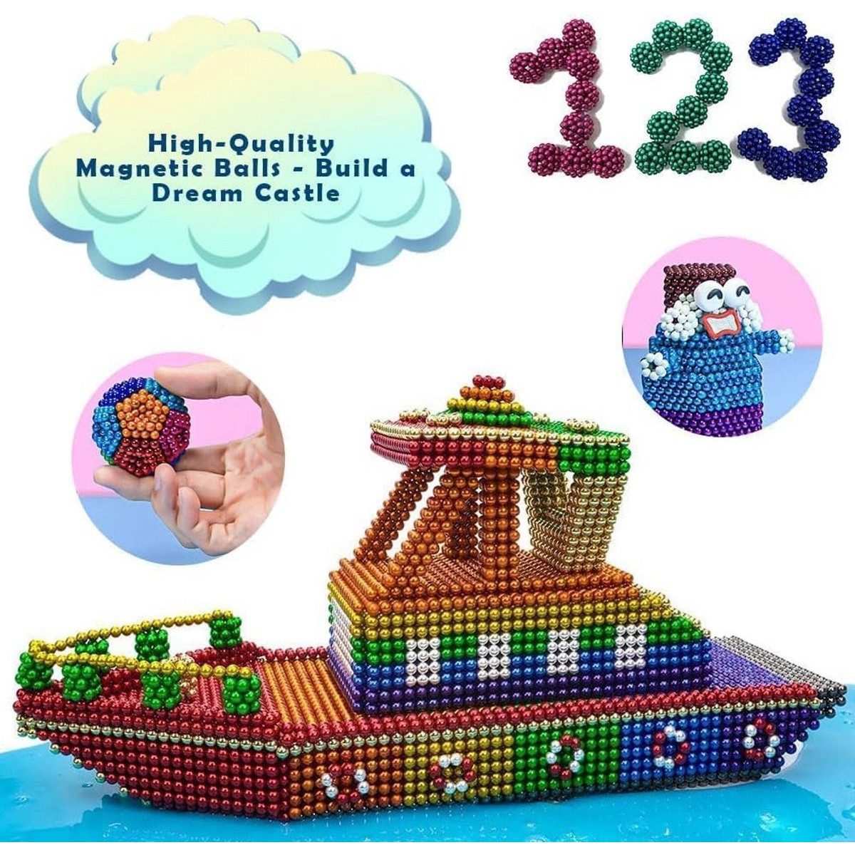 Kraftverdia 216-Teile 3D Bausatz Bausteine Lernspielzeug Puzzle Modellbau Geschenk Magnetspielbausteine, (216 St) – Bild 5 von 5