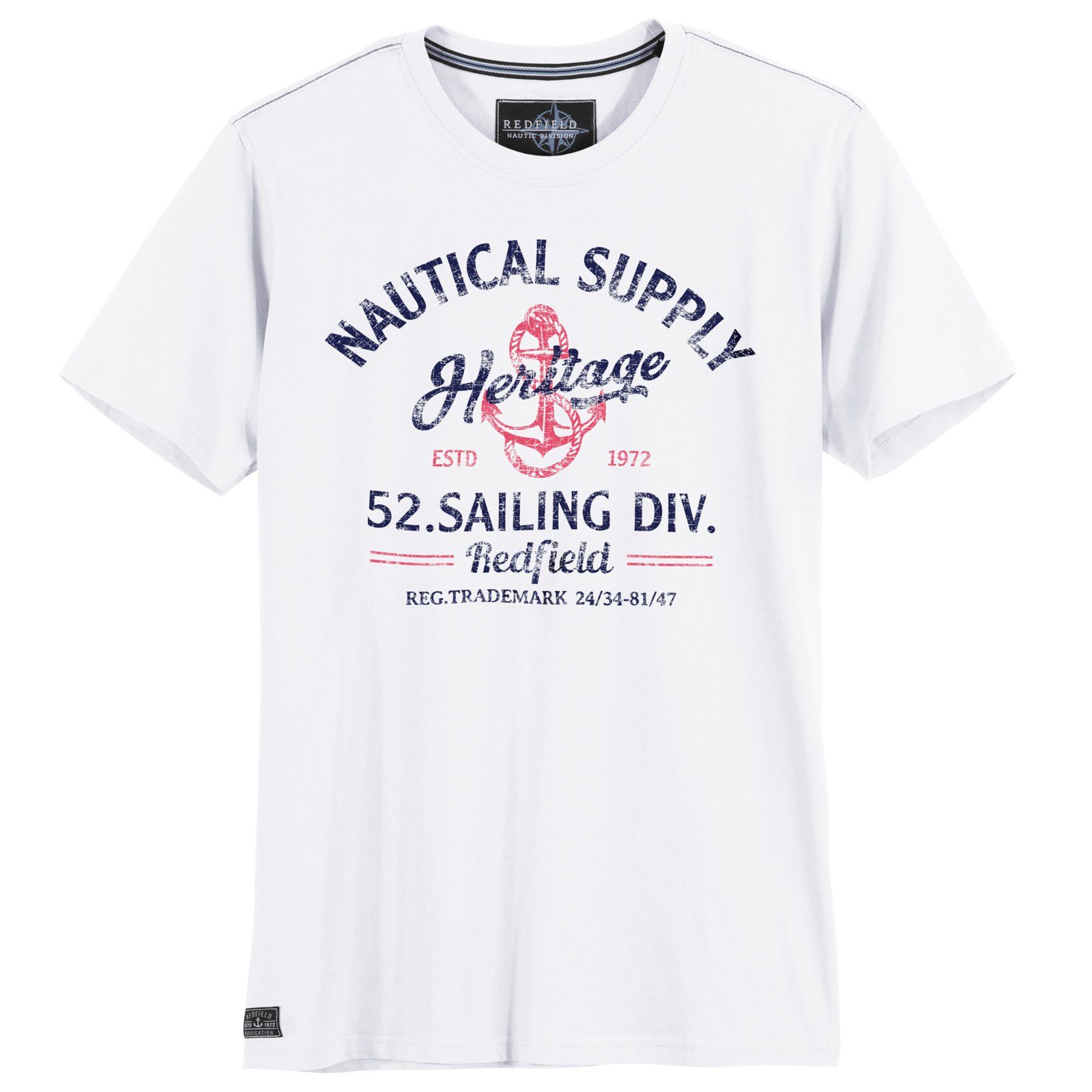 redfield T-Shirt Nautical Größen Redfield Supply weiß Herren Print-Shirt Große