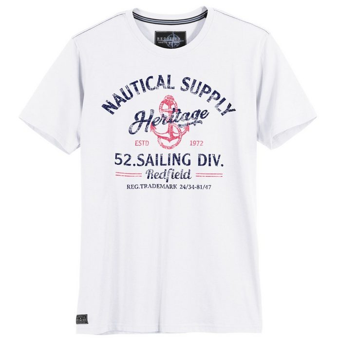 redfield Print-Shirt Große Größen Herren T-Shirt Nautical Supply weiß Redfield