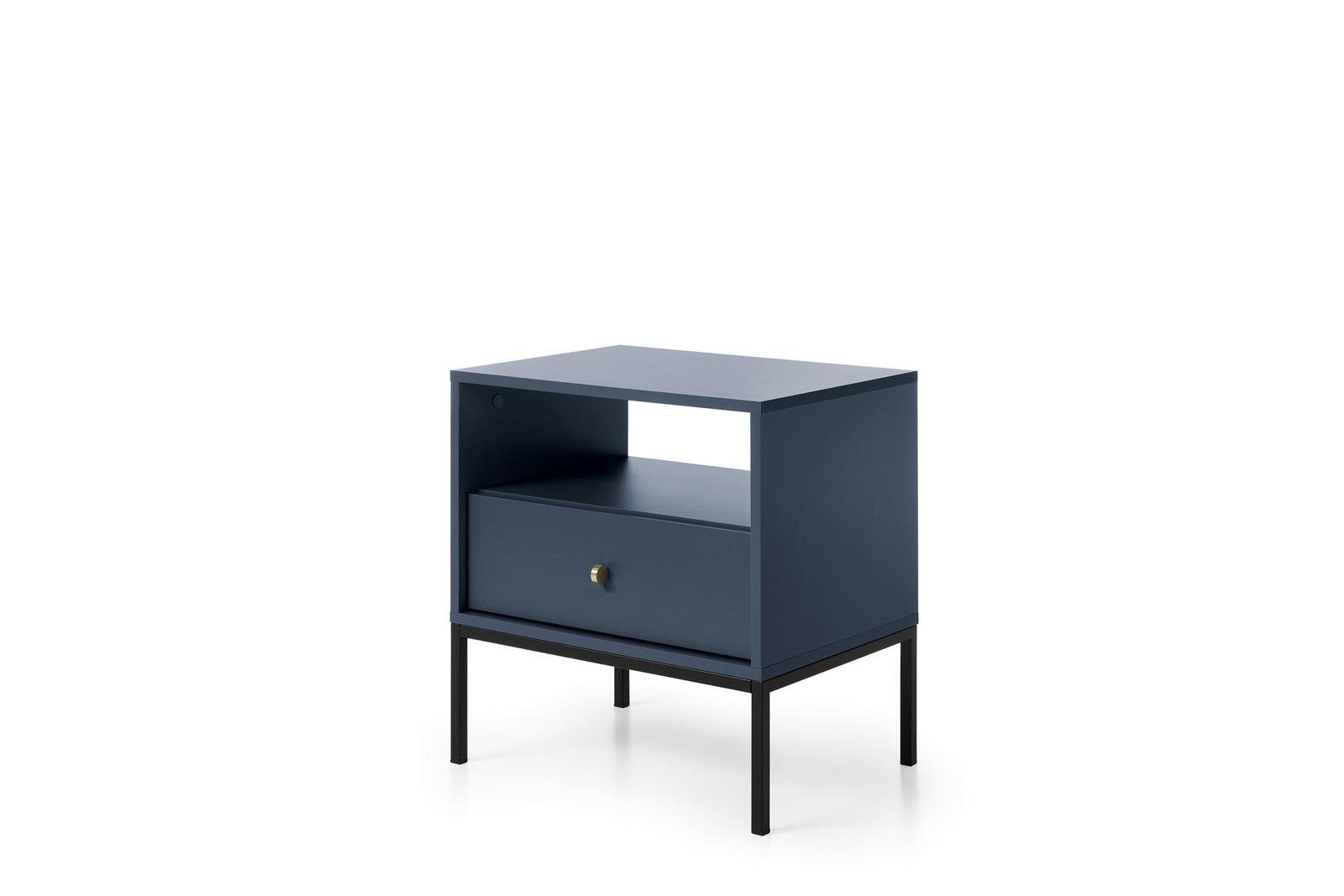 Beautysofa Nachttisch Monica, modernes Kabinett mit Schublade und offener Hohlraum für Schlafzimmer Marineblau