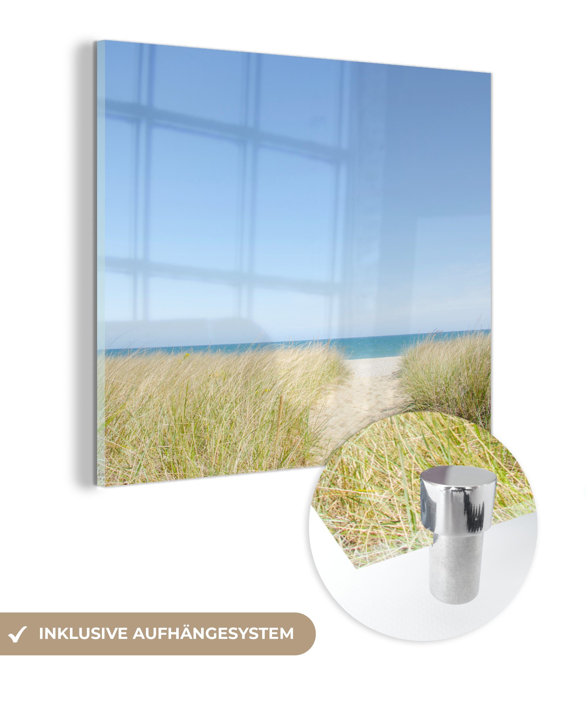 MuchoWow Acrylglasbild Pfad Wandbild Wanddekoration Glas Bilder - auf Glasbilder - - auf Foto Düne Glas St), - - Meer, (1