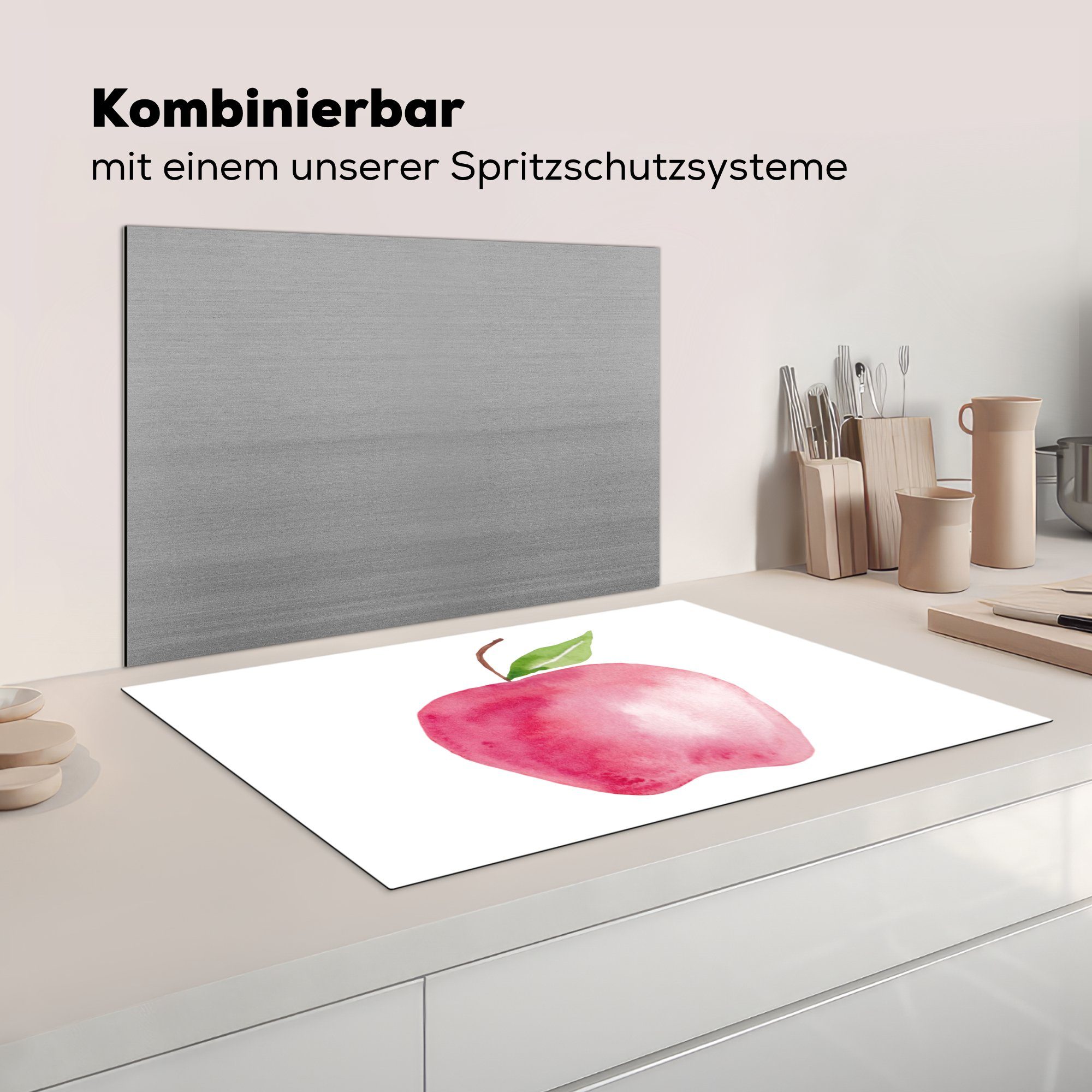 küche, (1 die Obst - - Induktionskochfeld Herdblende-/Abdeckplatte Schutz Vinyl, für tlg), Weiß, Apfel 81x52 Ceranfeldabdeckung MuchoWow cm,