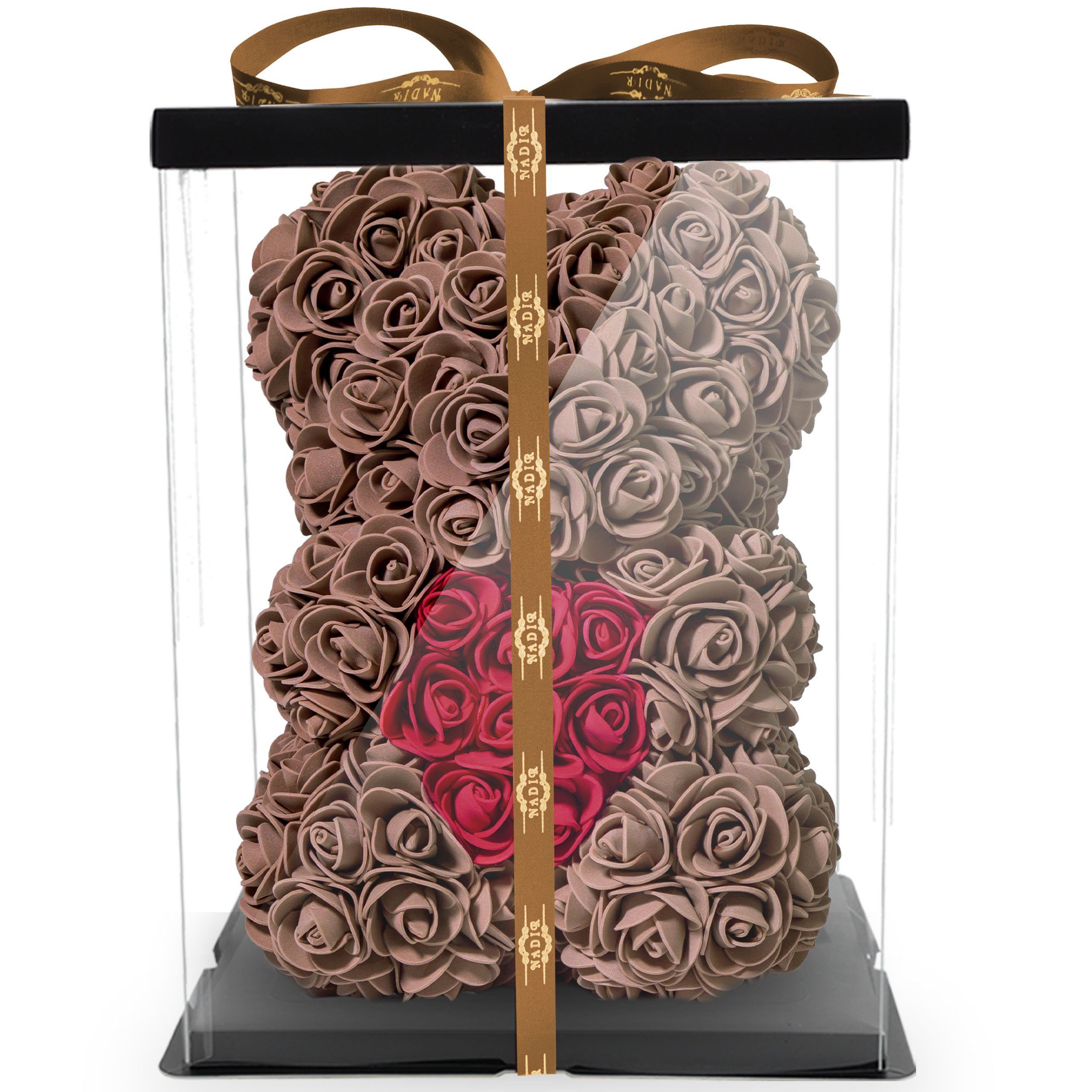 Kunstblume Rosenbär mit Herz Geschenk für Freundin Geburtstag Freundin 25 cm Ewige Rosen, NADIR