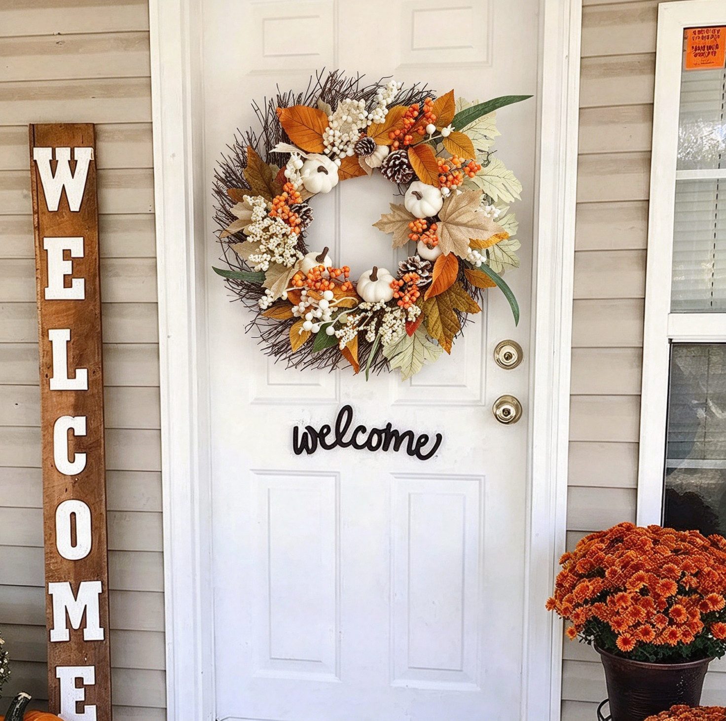 Diwzbyn Dekokranz 45cm Herbstkranz, Herbstfarben Kürbis Beeren Kranz, Dekorativer Türkranz für Halloween, Thanksgiving und Erntedankfest – Bild 2 von 5