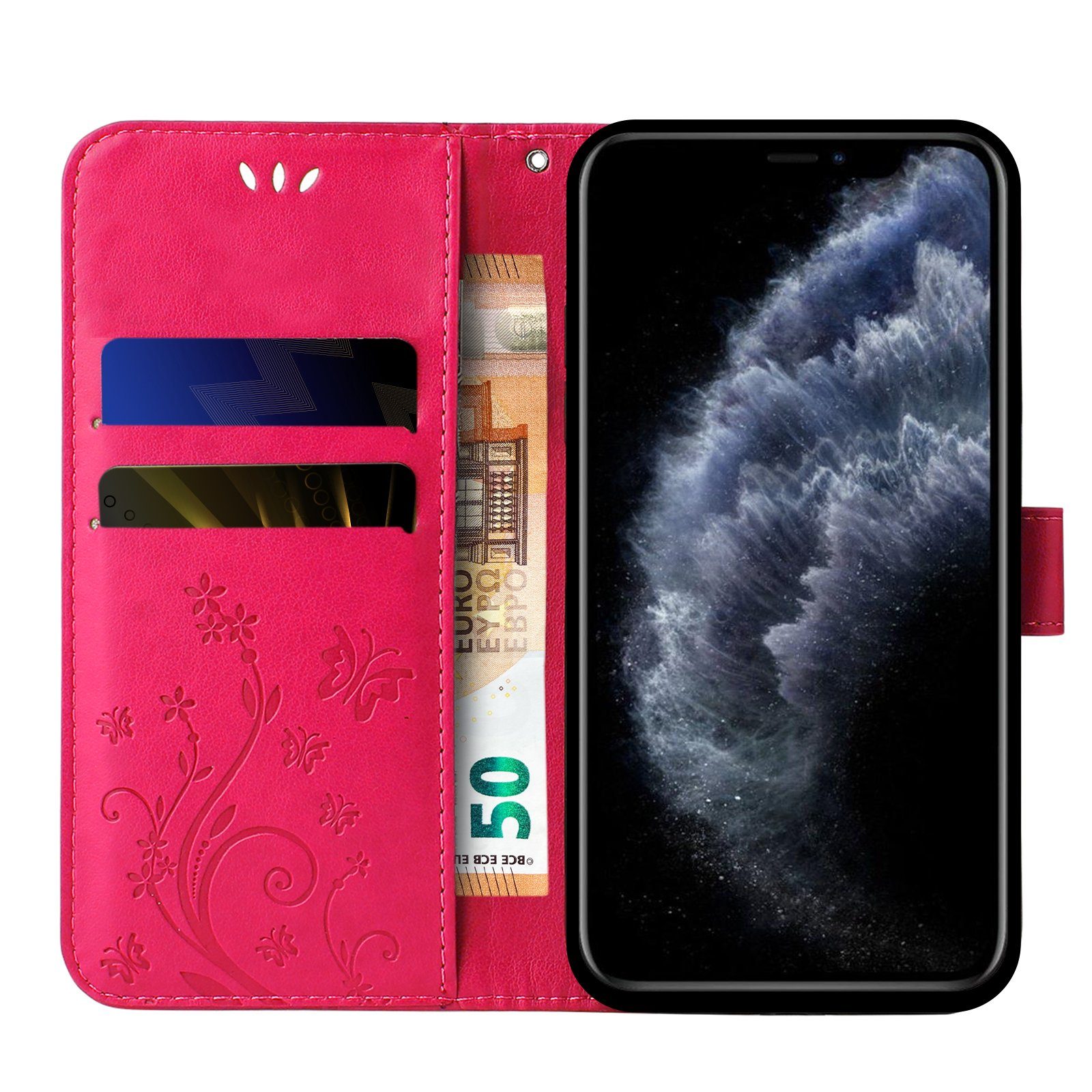 Tec-Expert Handyhülle Cover Tasche Hülle für Apple iPhone 11 Pro Max 6,5 Zoll, Klapphülle Case mit Kartenfach Fliphülle aufstellbar, Motiv Blumen