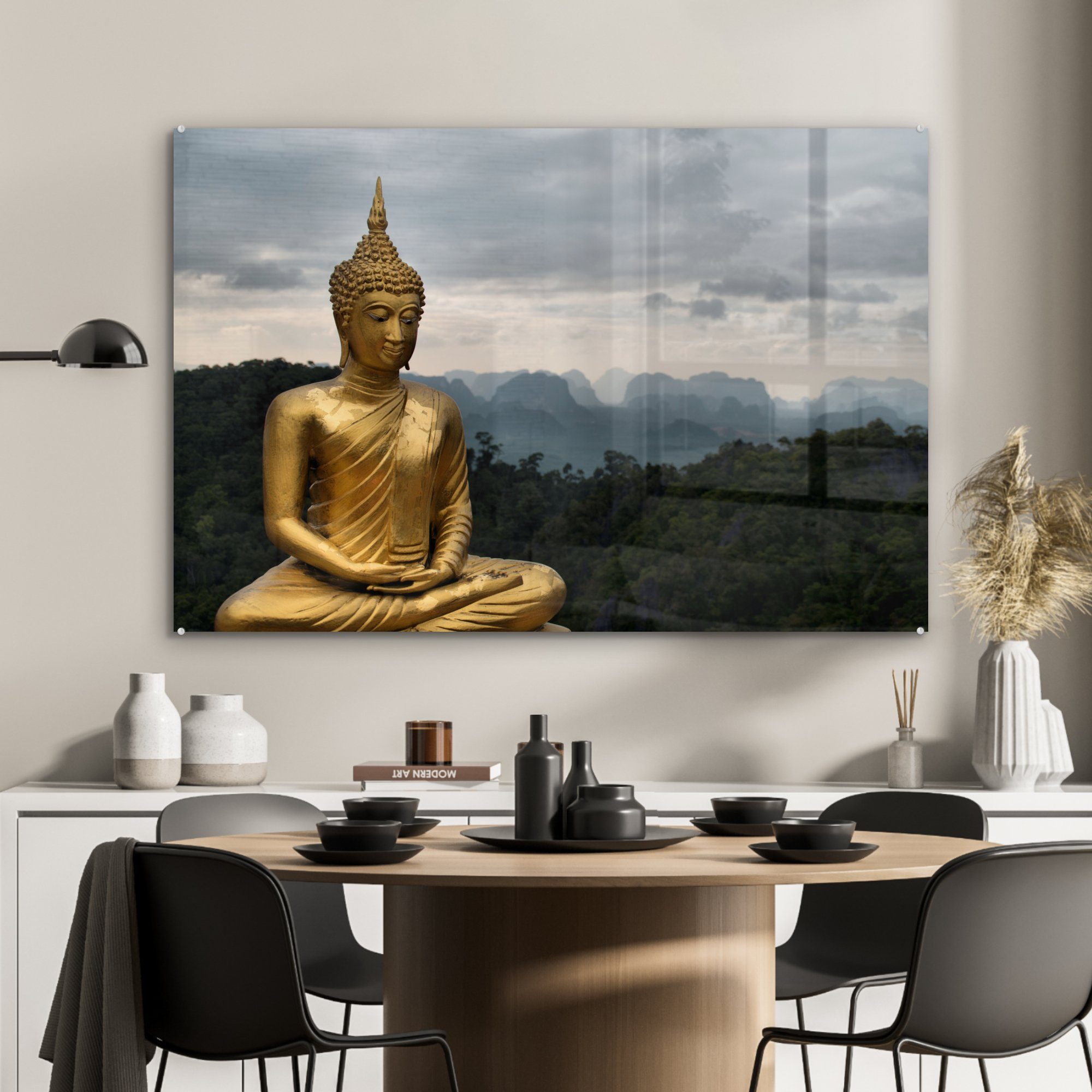Himmel, mit bewölktem Schlafzimmer Wohnzimmer & (1 Acrylglasbild MuchoWow St), Buddha Acrylglasbilder