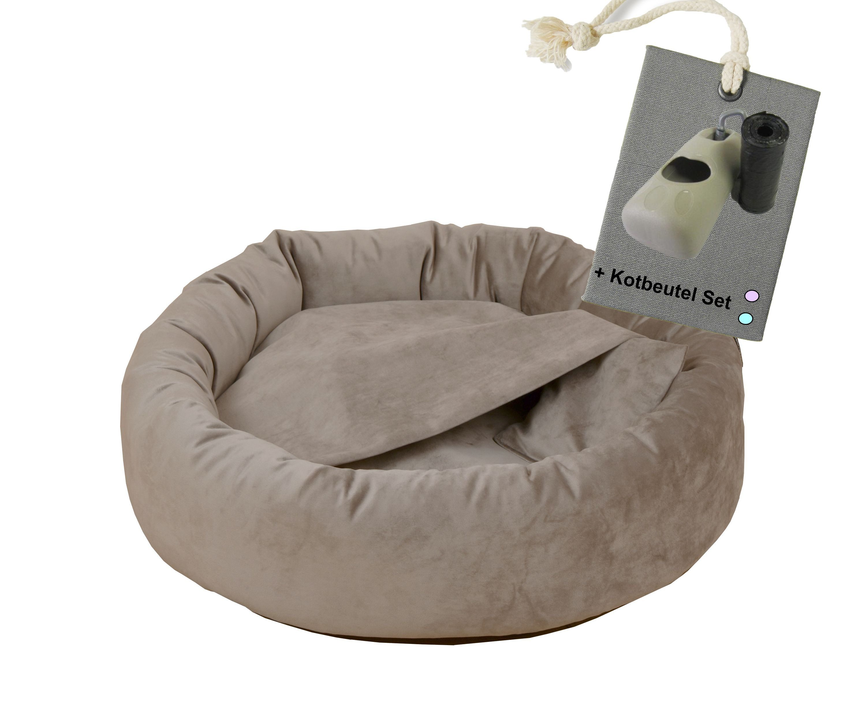 Rohrschneider Tierkissen Hundekissen 2 in 1 Kuschelhöhle Denver Samt, inkl. Hundekotbeutelset