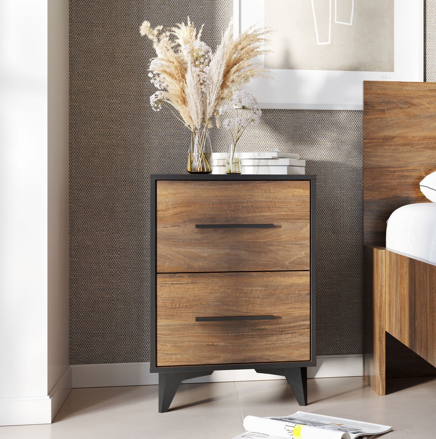 Feldmann-Wohnen Nachtkonsole Frida (1 St), 47cm Shirin Walnuss schwarz