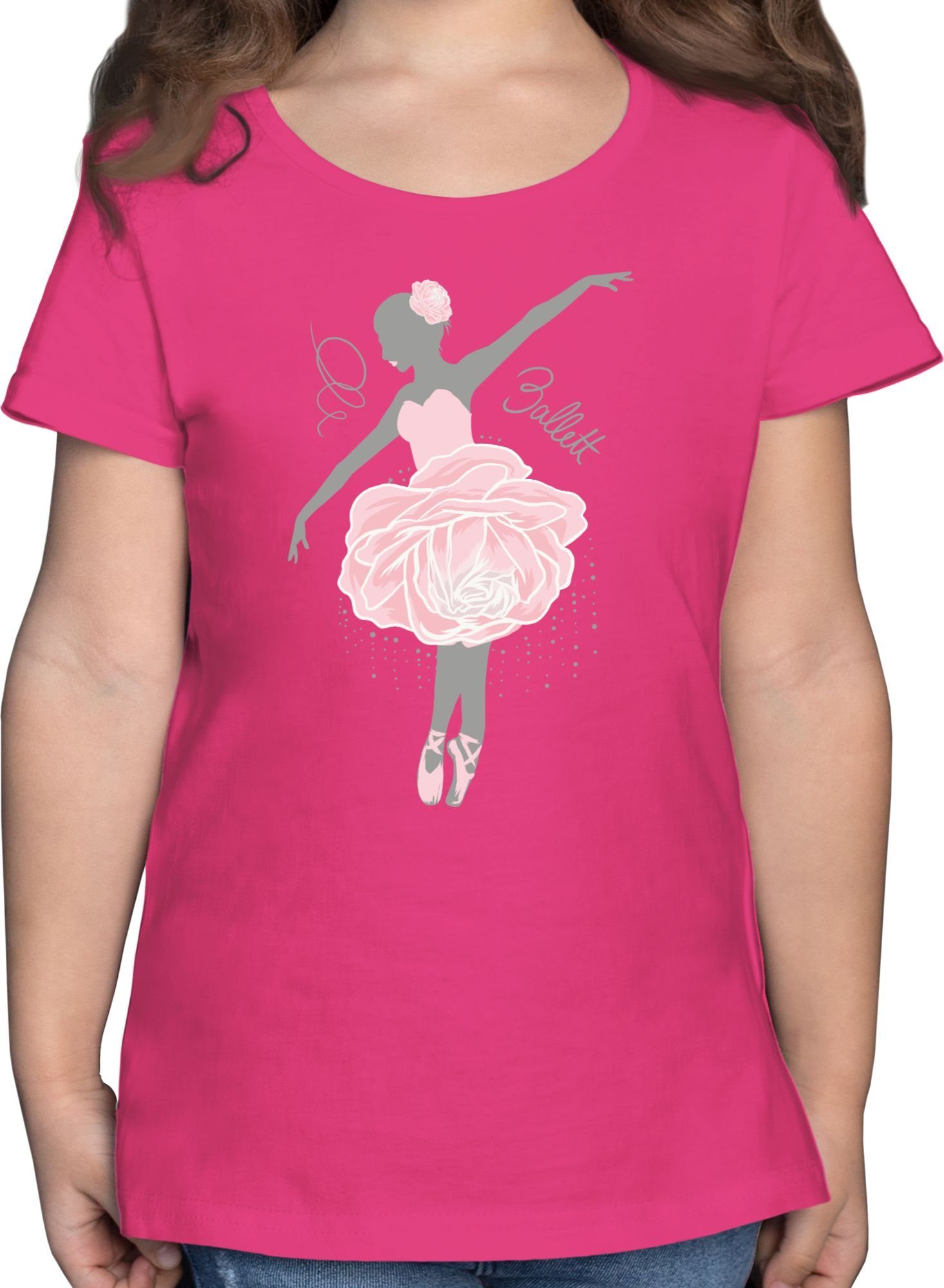 Shirtracer T-Shirt Ballerina - grau/rosa Kinder Sport Kleidung