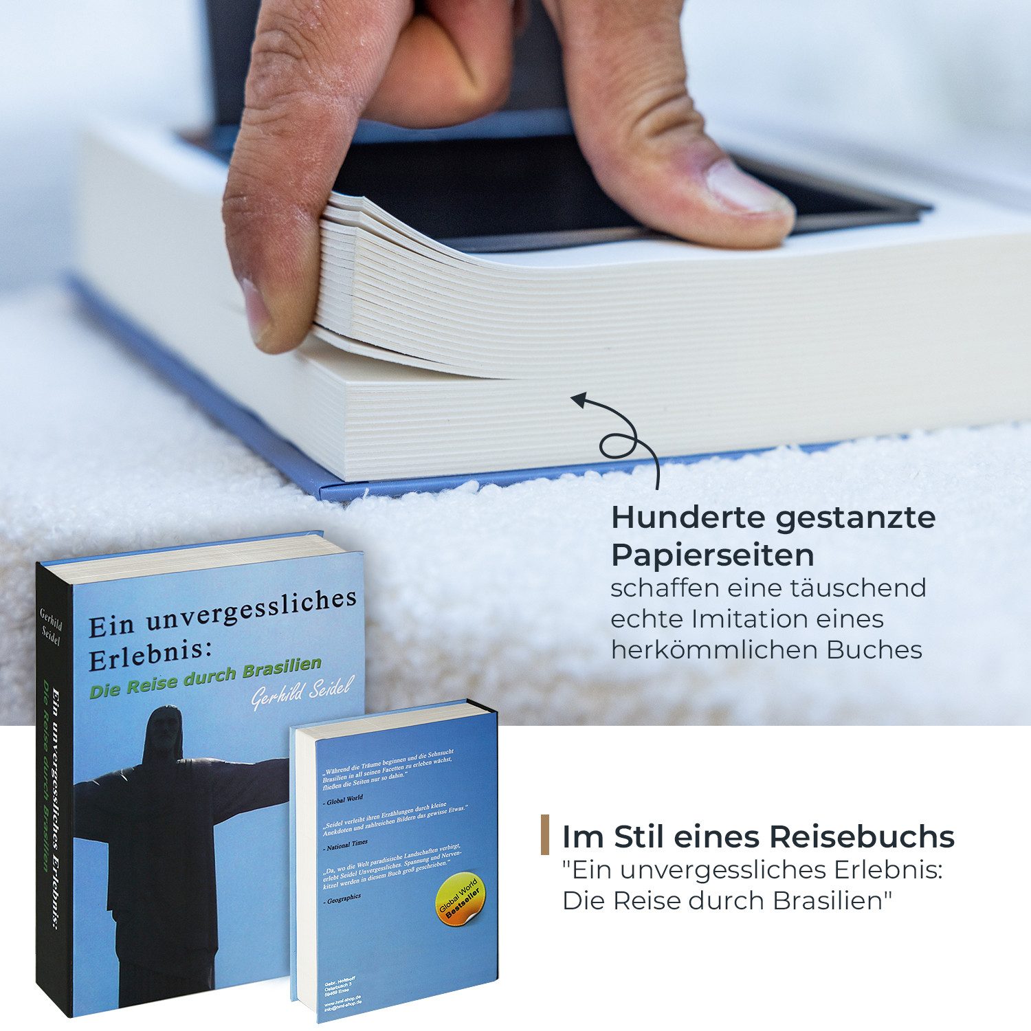 HMF Buchtresor getarnter Buchsafe für zuhause, innovatives Geheimversteck für Wertsachen, 23 x 15 x 4 cm