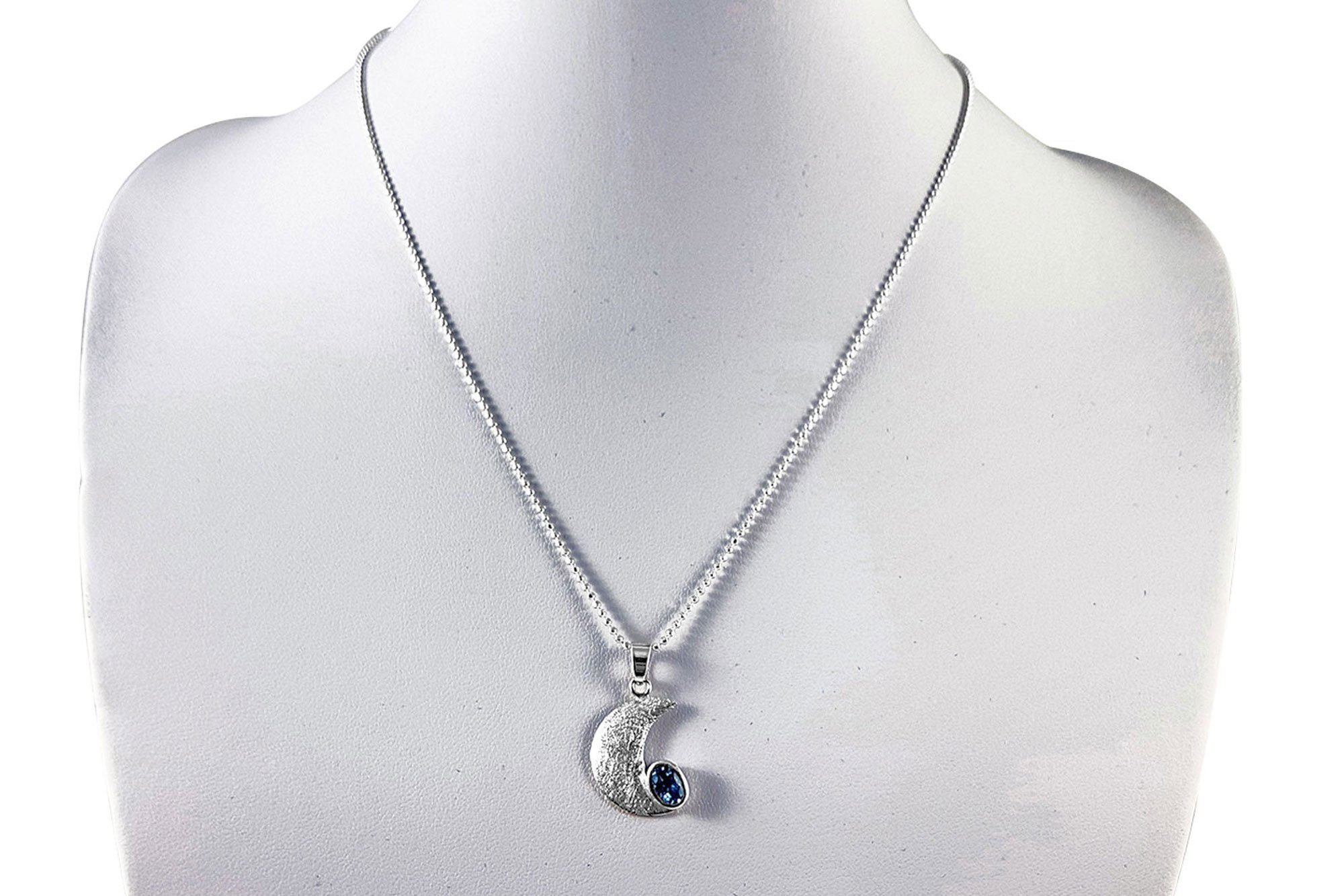 ALUNA Kettenanhänger Silber 925 Anhänger Blautopas London Blue, eismattiert gebürstet_pa0370x1