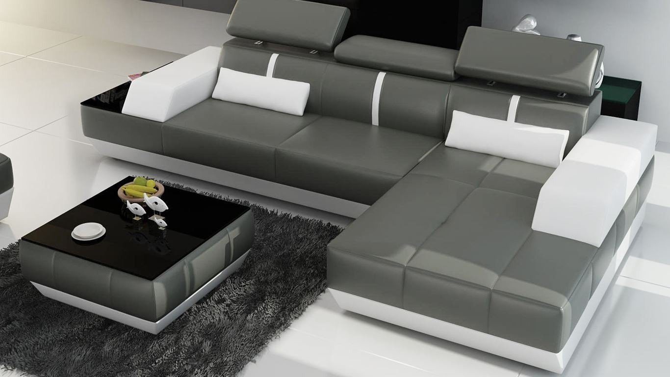 Sitz Polster Moderne Multifunktion JVmoebel + Grau/Weiß Form Couch Sofa Hocker Ecke Ecksofa L