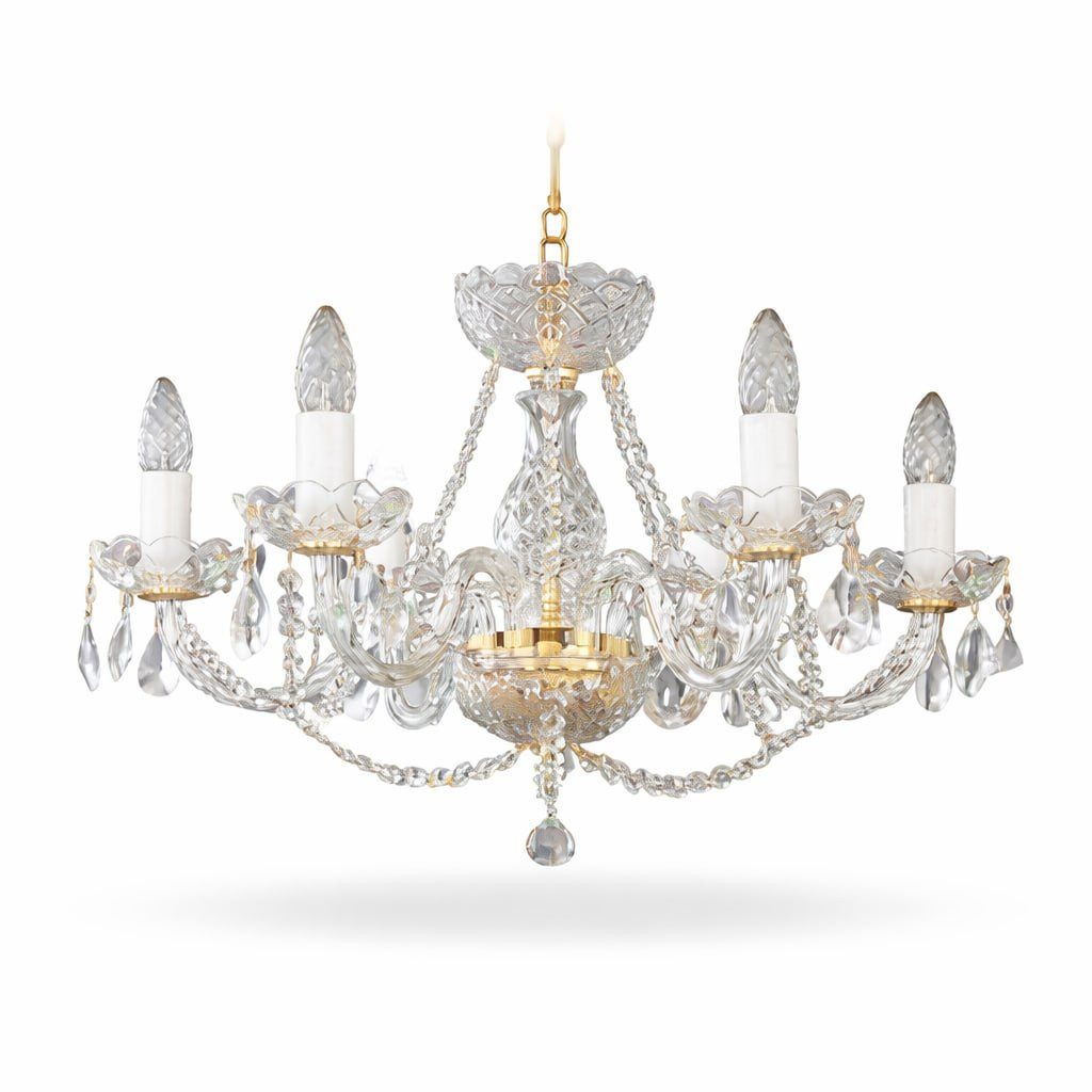 JVmoebel Kronleuchter Kristall Kronleuchter Elegant 5-flammig Gold Glas Design Sofort