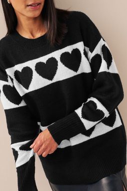 Next Rundhalspullover Langärmeliger Pullover mit Herz Streifen (1-tlg)