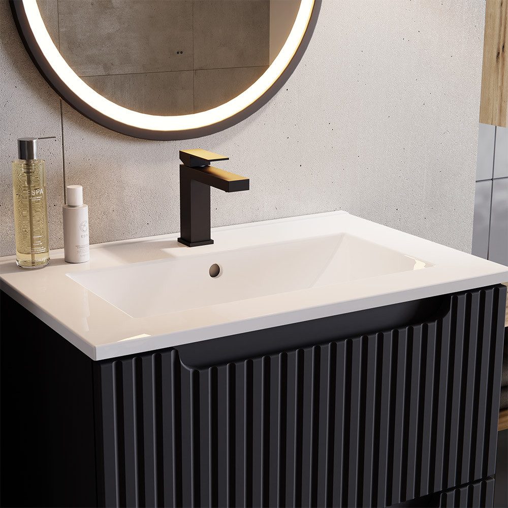 Lomadox Waschtisch NEWPORT-56-BLACK, in schwarz, gerillte günstig online kaufen