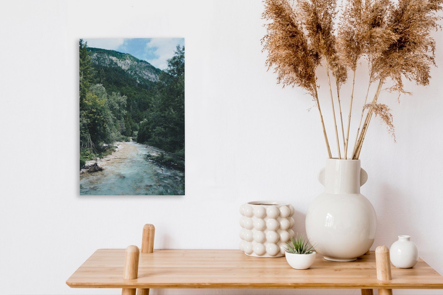 OneMillionCanvasses® Leinwandbild 20x30 (1 Zackenaufhänger, cm Gemälde, der Leinwandbild inkl. in bespannt reißende Der Fluss Soca St), im Triglav-Nationalpark, fertig Tolmin-Schlucht