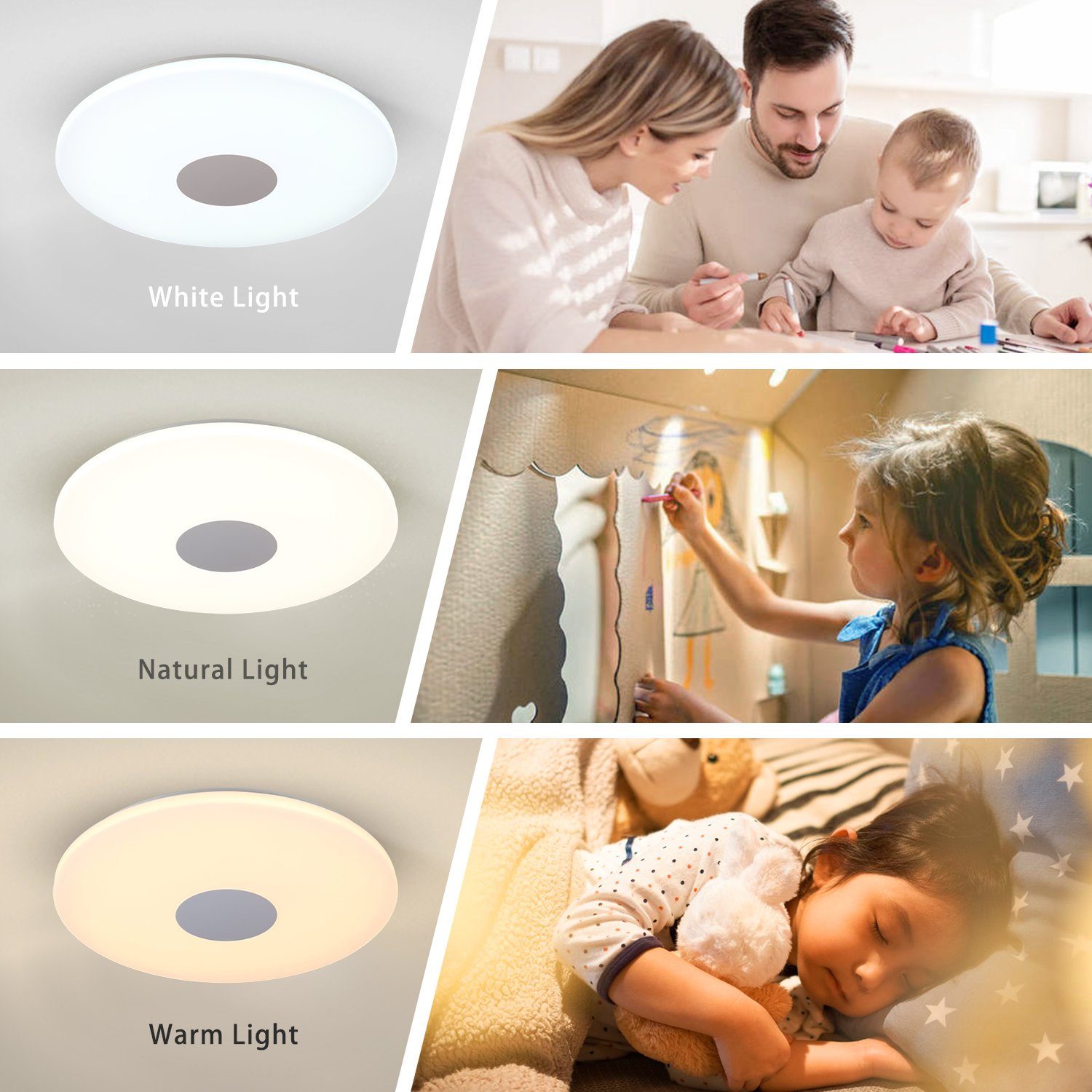 JDONG Wohnzimmer Weißes Lautsprecher, Badzimmer Steue, und integriert, mit Dimmbar Deckenlampe fest LED für Rauschen Schlafzimmer Küche Wasserdicht rgb, rung Fernbedienung Deckenleuchte Farbwechsel, mit Bluetooth Kinderzimmer LED IP44 Doppelter APP
