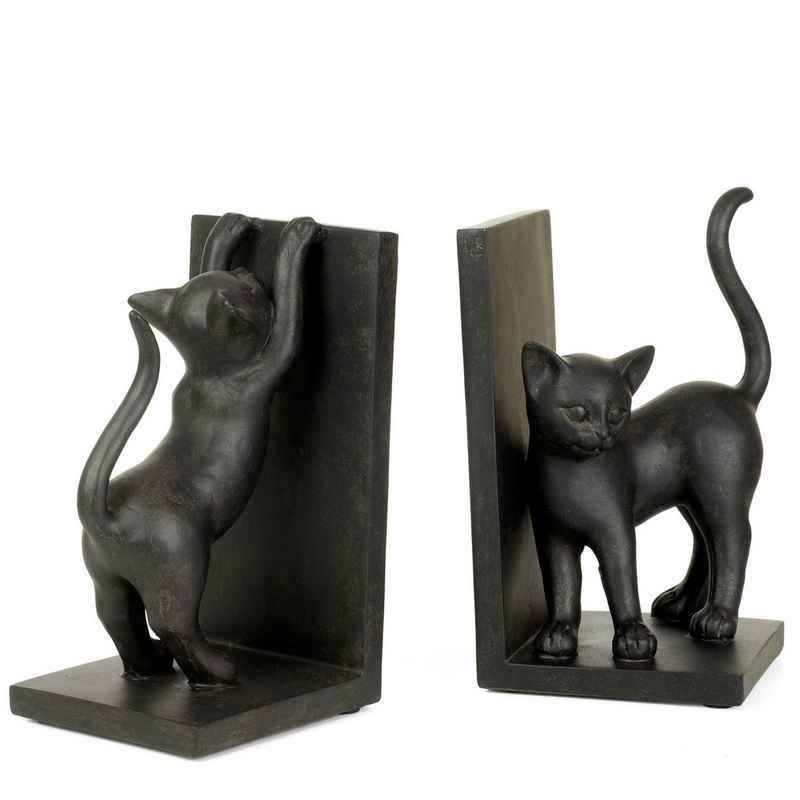 Moritz Buchstütze 2 er Set Katzen Schwarz 22 x 12 x 11 cm, Buchstützen Halter für Regal Buchständer Buchhalter Katzenmotiv