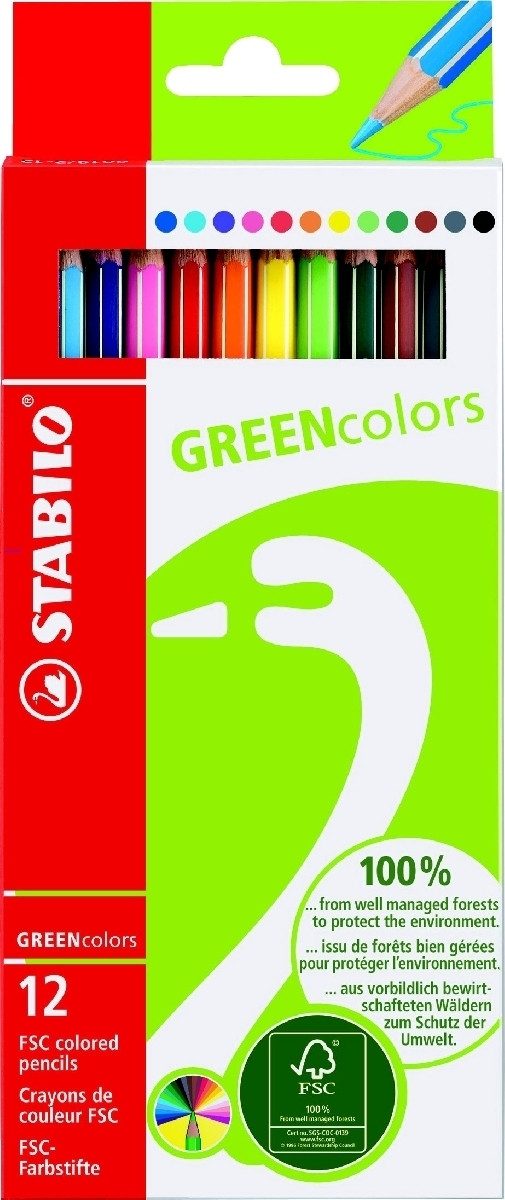 STABILO Buntstift Farbstifte GREENcolors Etui mit 12 Stiften Packung mit 6 Stück