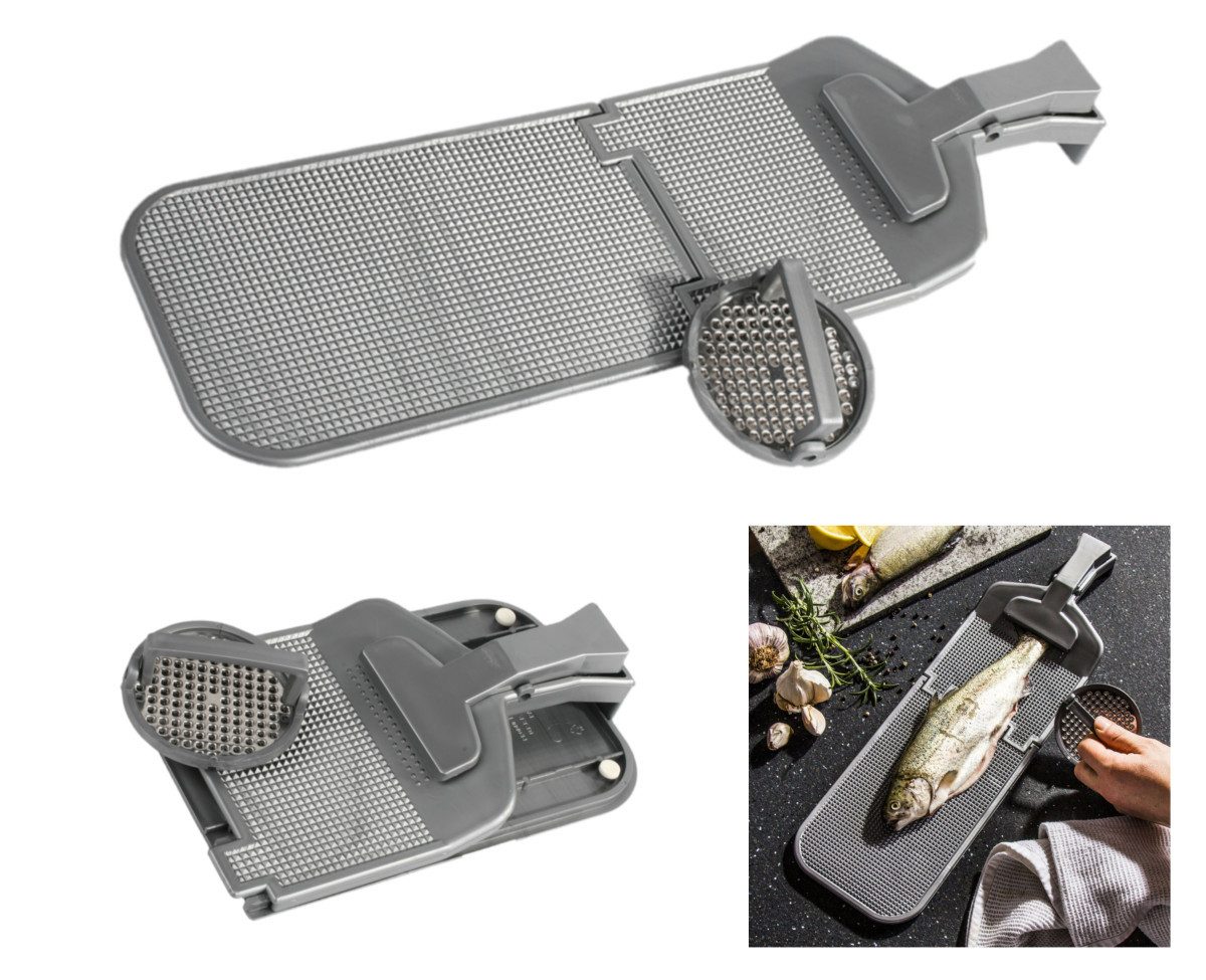 MIKADO Total Fishing Filetiermesser Faltbares Filetierbrett mit Edelstahl Fisch-Entschupper Schneidbrett, Rutschfeste Gumminoppen an der Unterseite