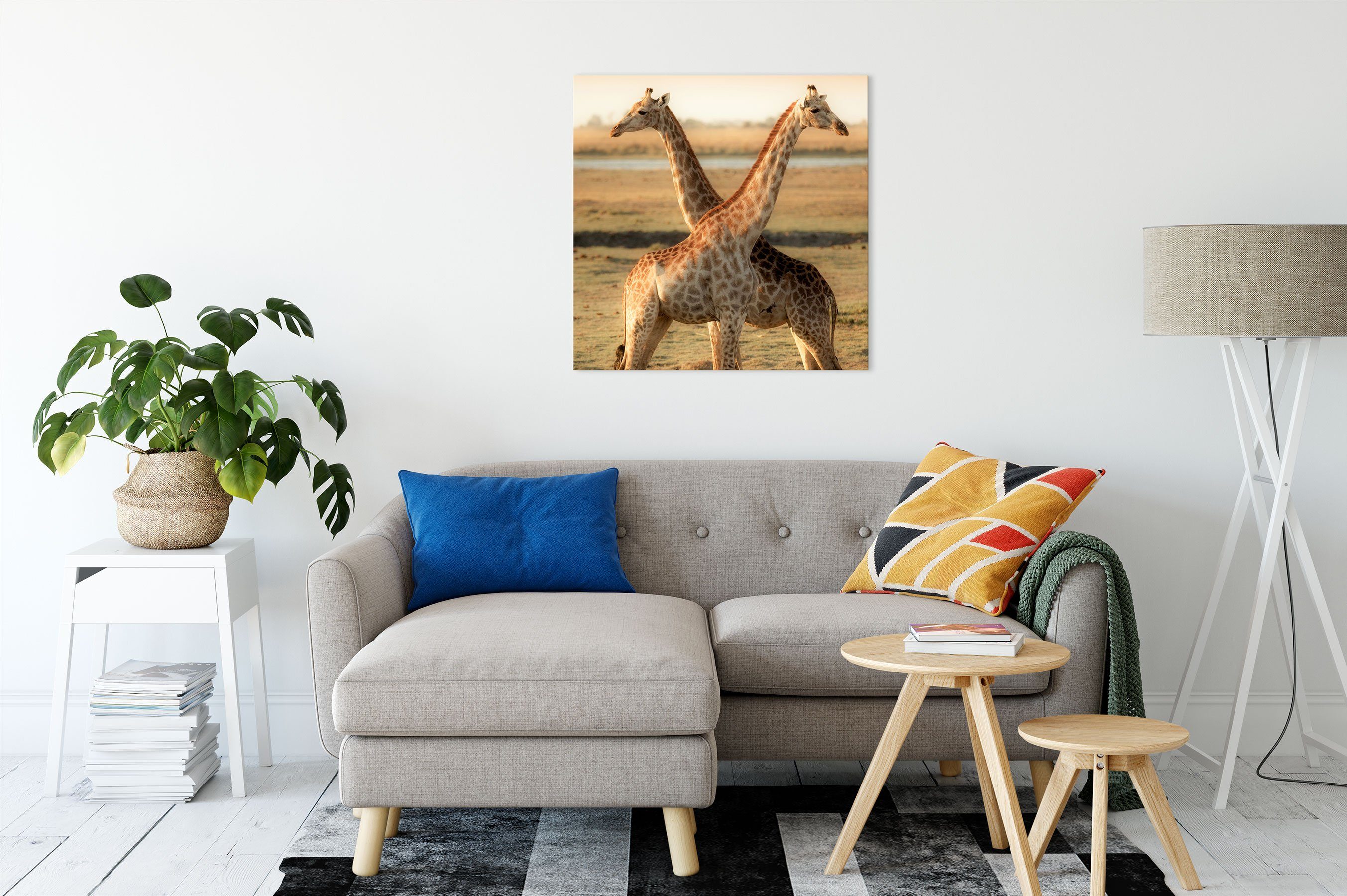 Leinwandbild (1 Giraffen Paar fertig inkl. Giraffen Zackenaufhänger Paar, Leinwandbild St), bespannt, Pixxprint