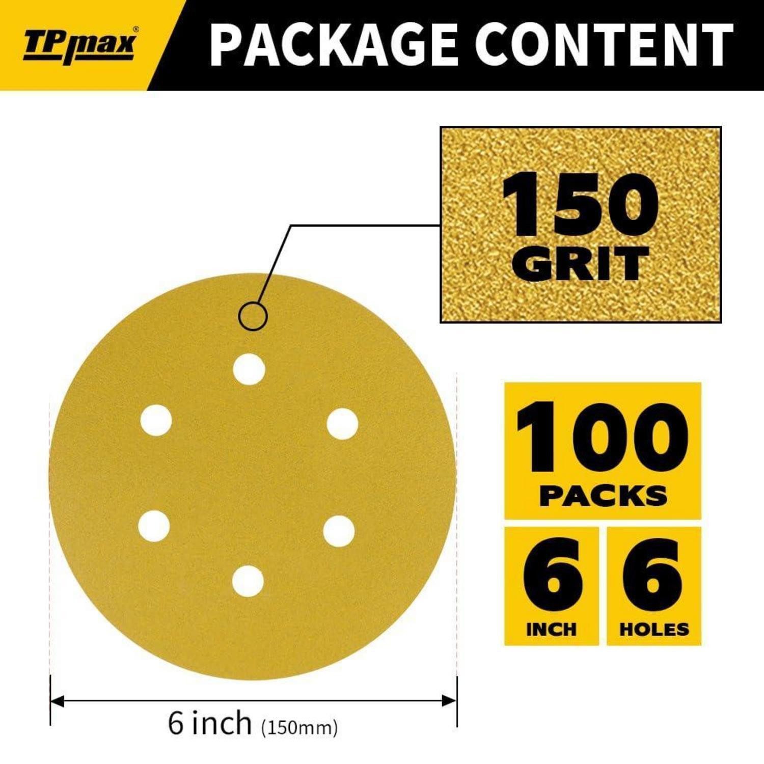LuxusKollektion Schleifscheibe Schleifscheiben 150mm 6 Loch 150 Gold Klett 100tlg