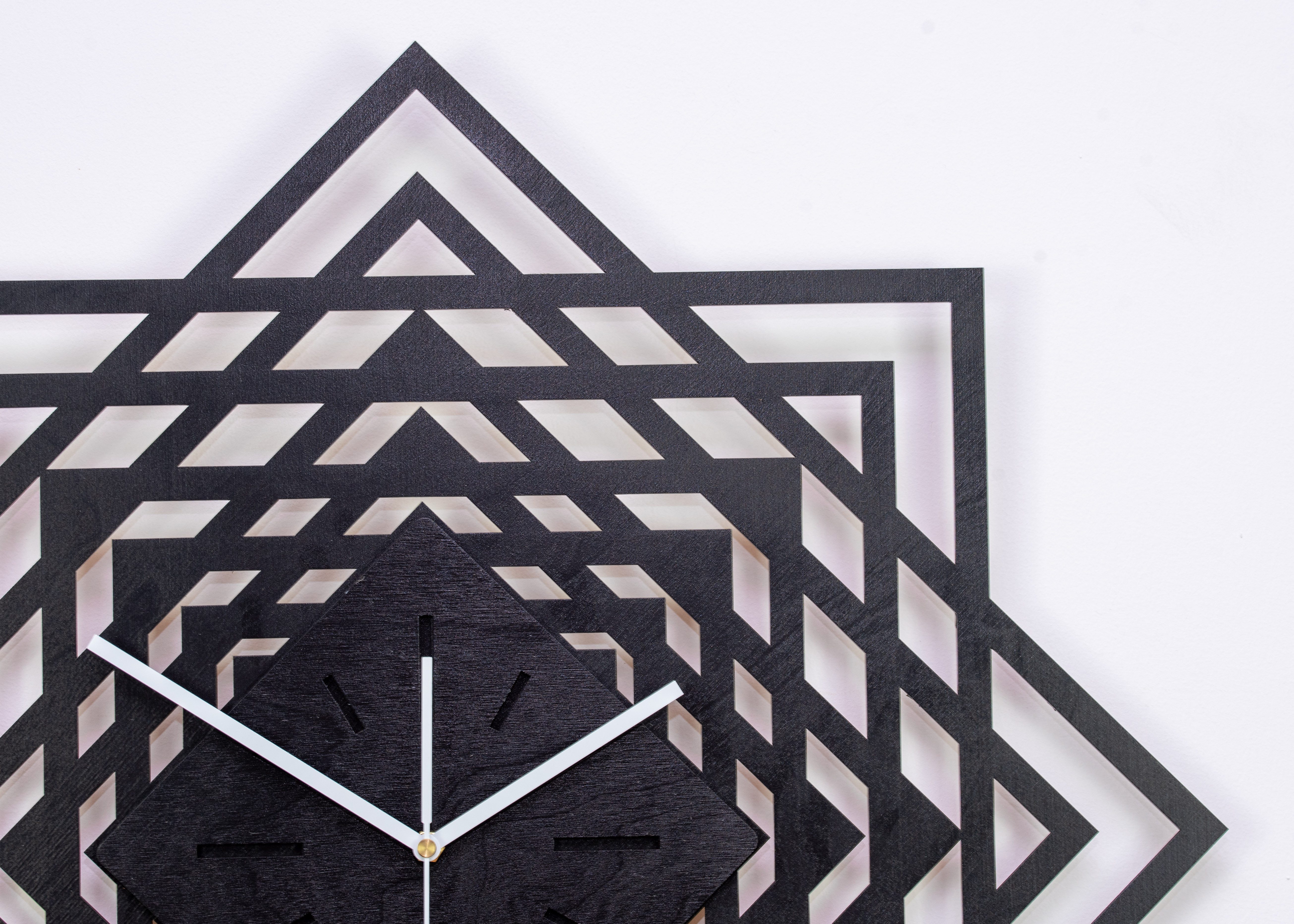 ORNAMENTI Wanduhr Grosse, moderne, geometrisch, holz, hingucker Wanduhr, weiss, schwarz (ohne Ticken, Wanddeko, Holzdeko, 3 Größen 40, 50, 60 cm)