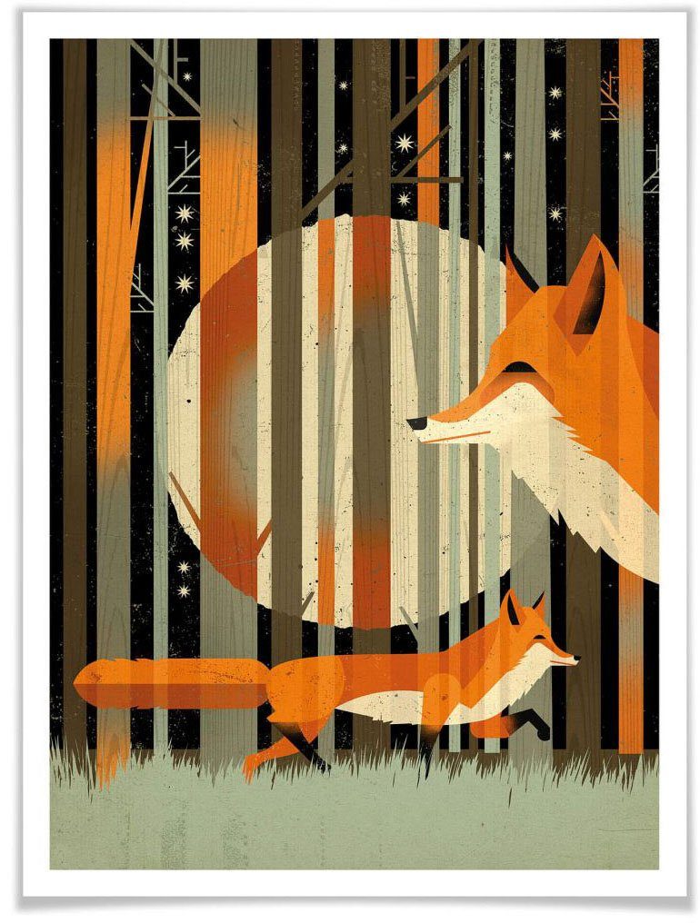 Schriftzug Poster (1 Foxes, Bild, Wandbild, Wall-Art Midnight Wandposter Poster, St),