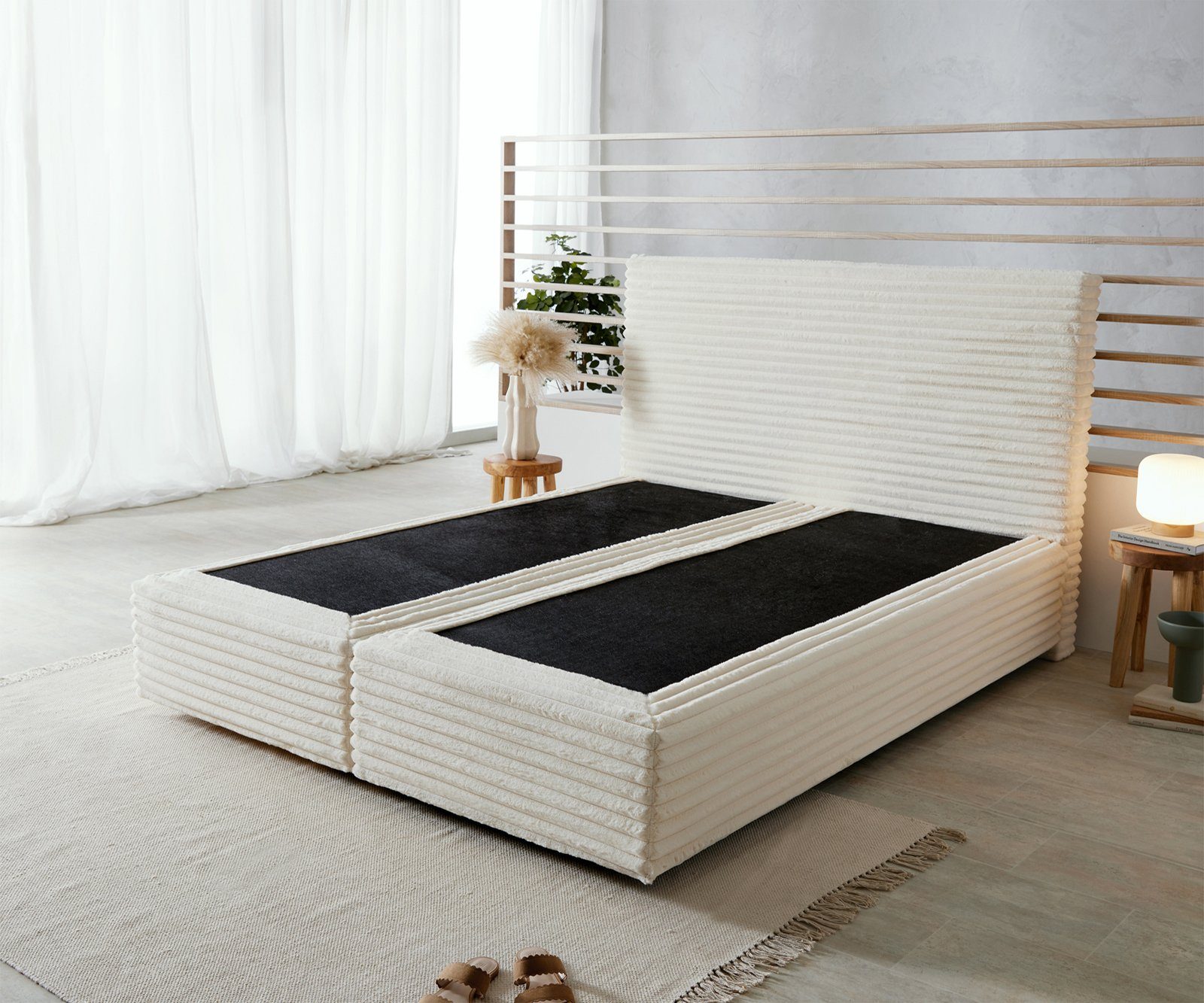DELIFE Bettgestell Dream-Well, Plüsch-Cord Beige 160x200 günstig online kaufen