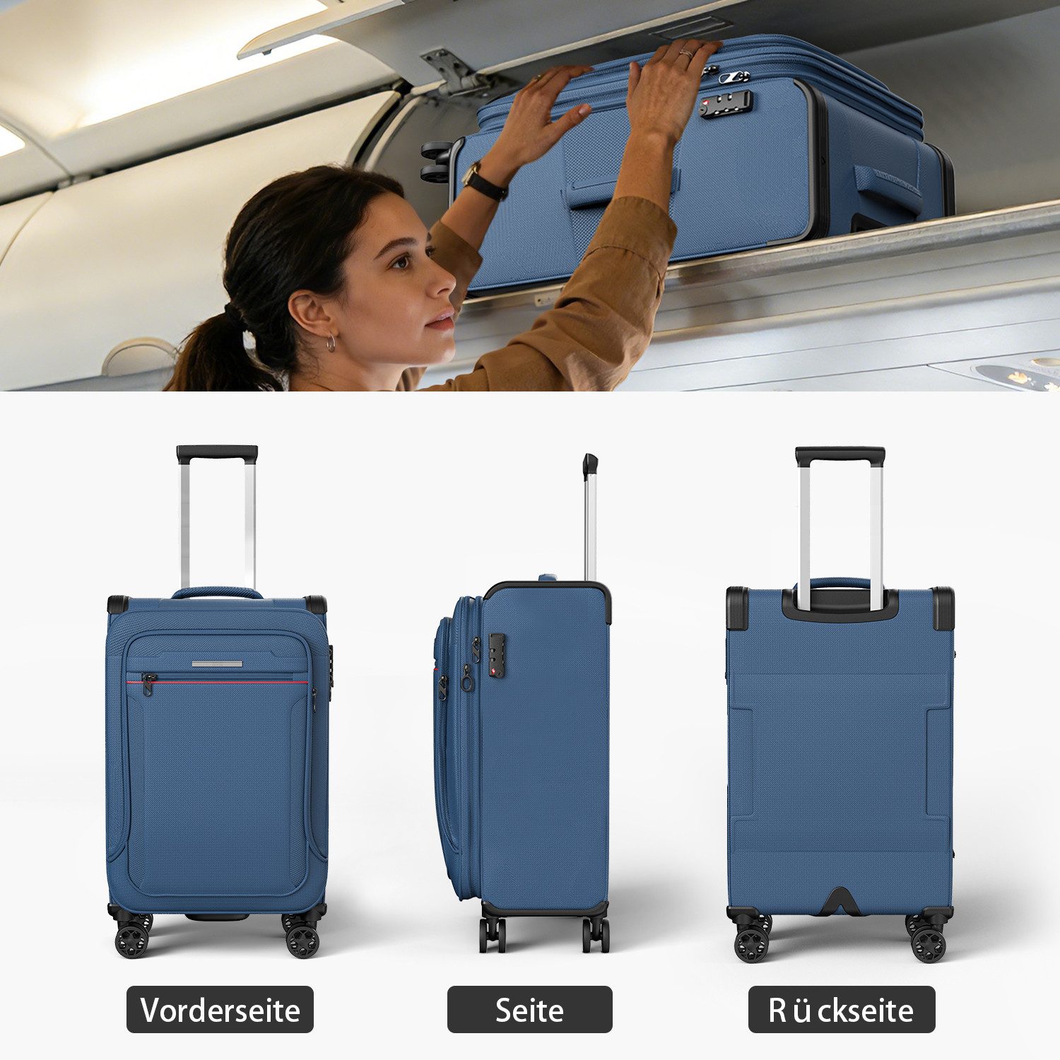 Verage Weichgepäck-Trolley Toledo Weichschalenkoffer Reisekoffer, 4 Rollen, TSA-Schloss, 4 Rollen Trolley Volumenerweiterung bei S/M/L/Sets